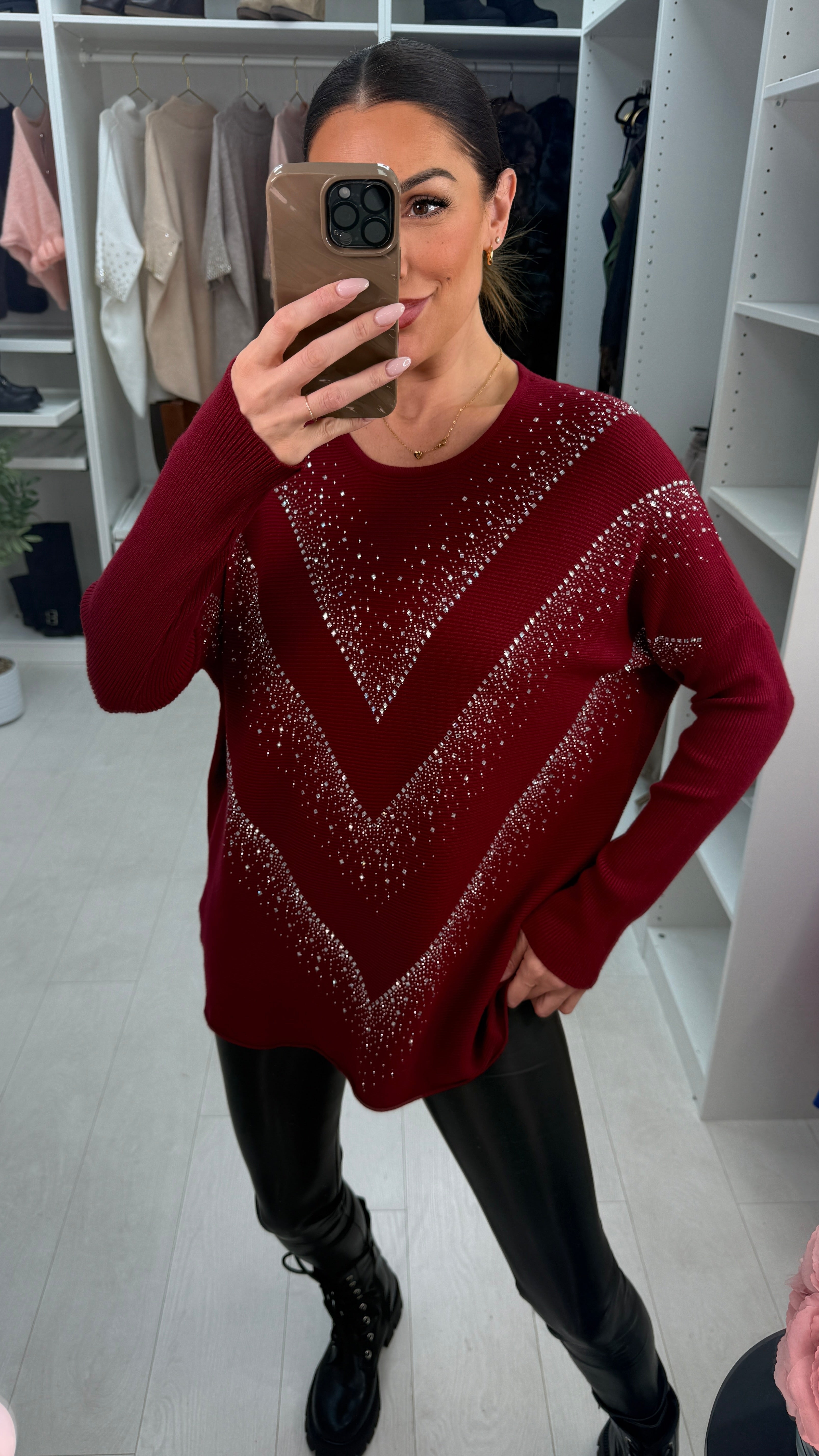 Mariela Diamante Detail Ribbed Loose Fit Jumper