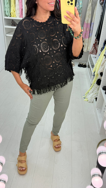 Kirstie Plain Tassel Hem Crochet Top