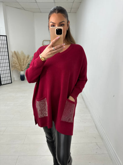 Robin Oversized Diamante Pocket Front Jumper