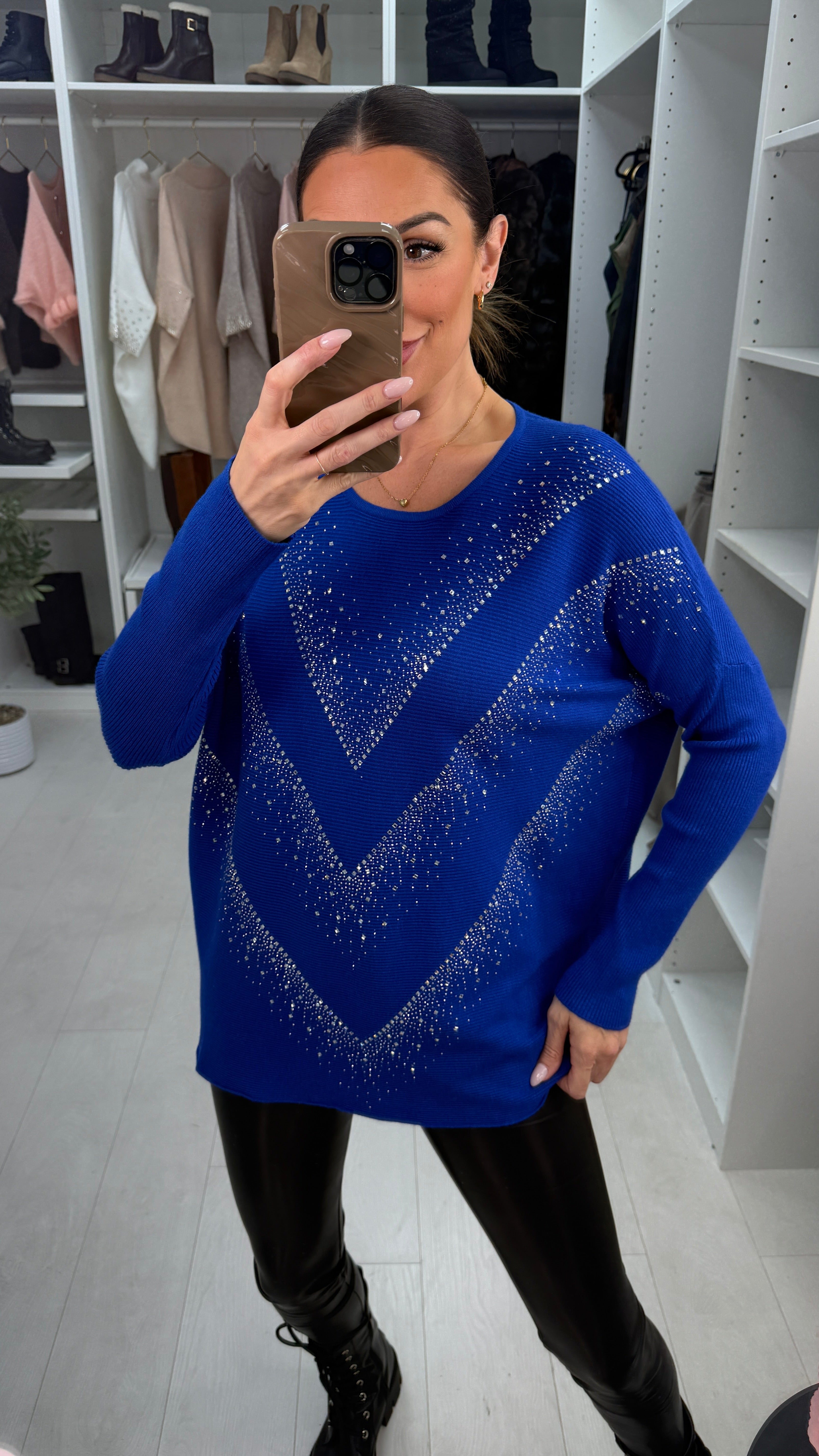 Mariela Diamante Detail Ribbed Loose Fit Jumper