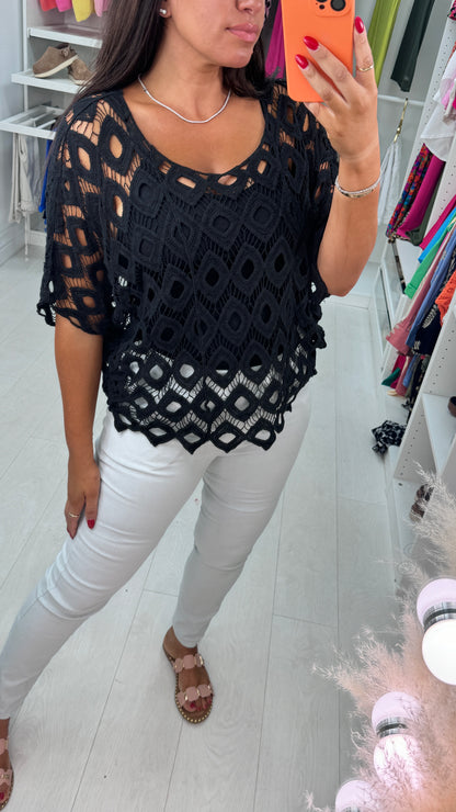 Naida Crochet Batwing Top