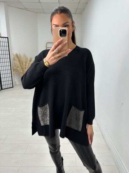 Robin Oversized Diamante Pocket Front Jumper