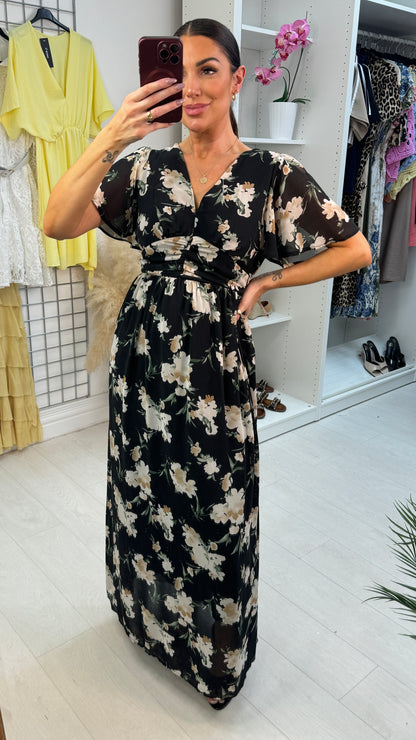 Portia Floral Print V Neck Maxi Dress