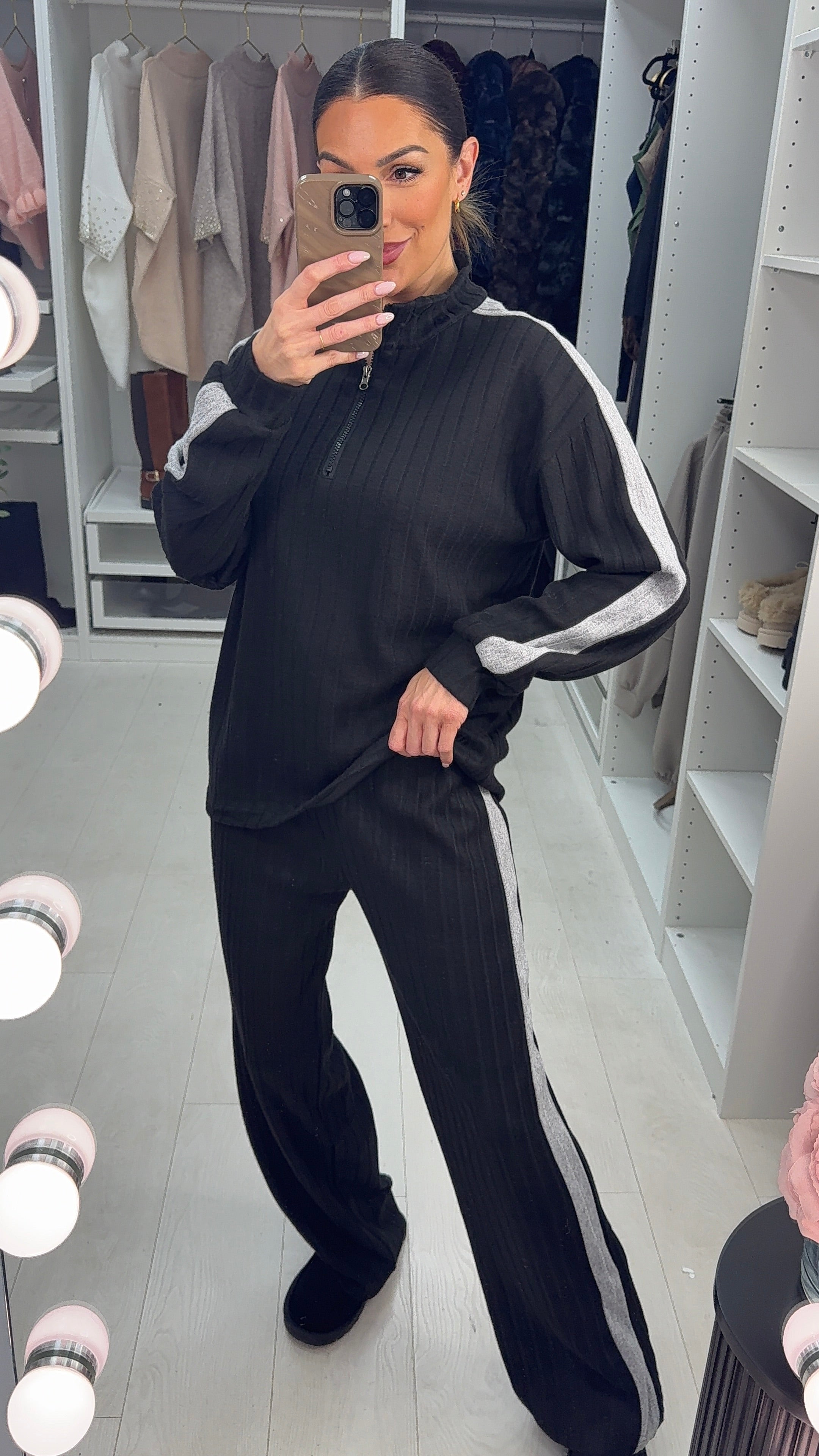 Audra Ribbed Side Stripe Detailed Loungewear Set