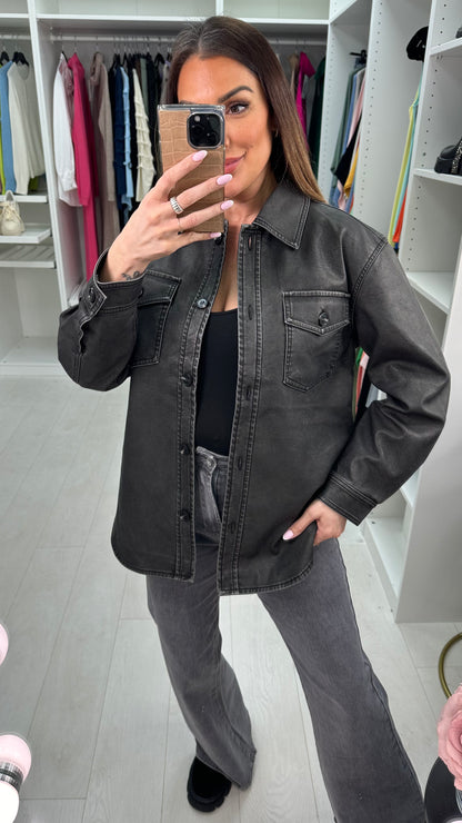 Brooklyn Dipped Hem Faux Leather Shirt