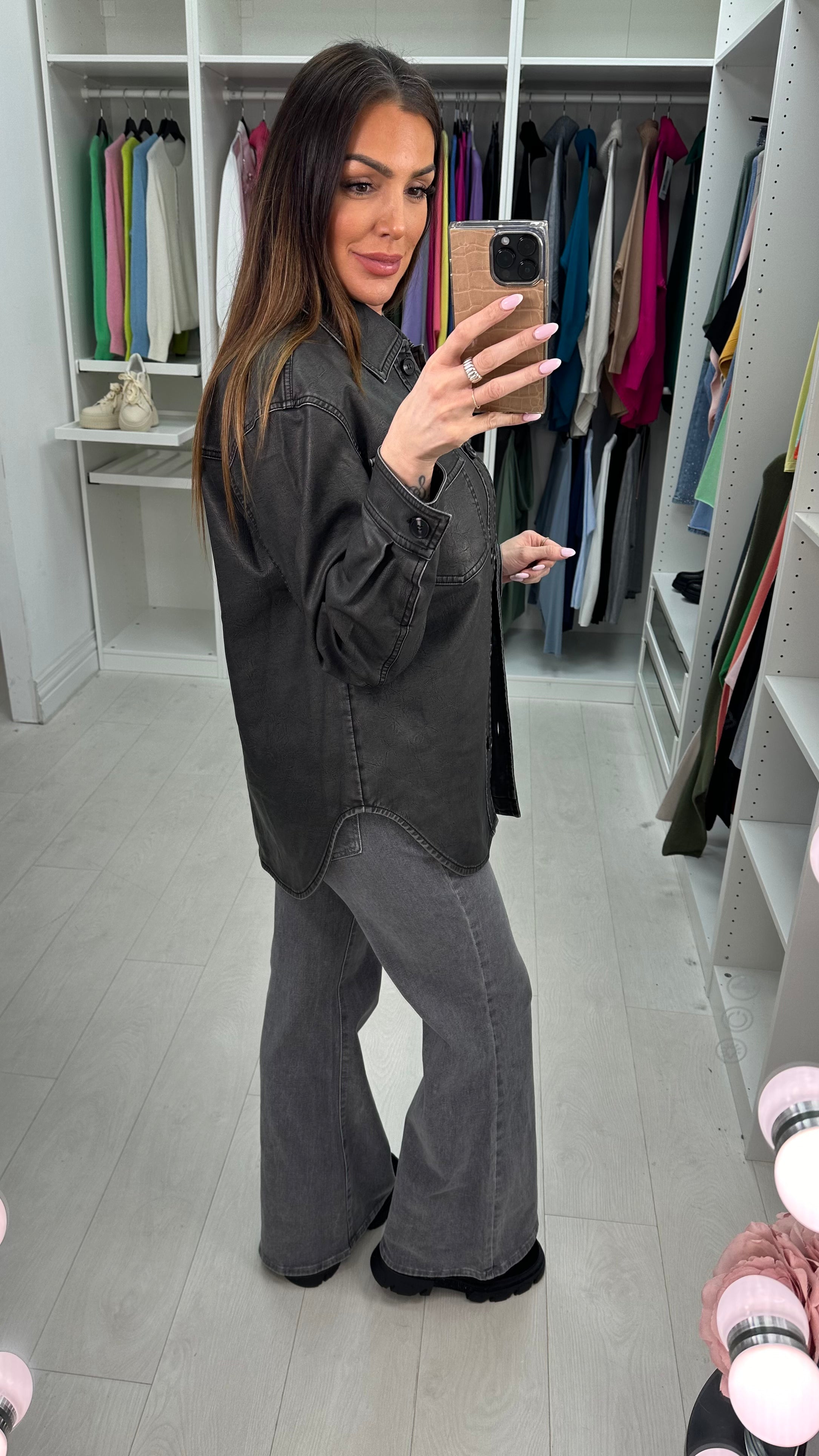 Brooklyn Dipped Hem Faux Leather Shirt