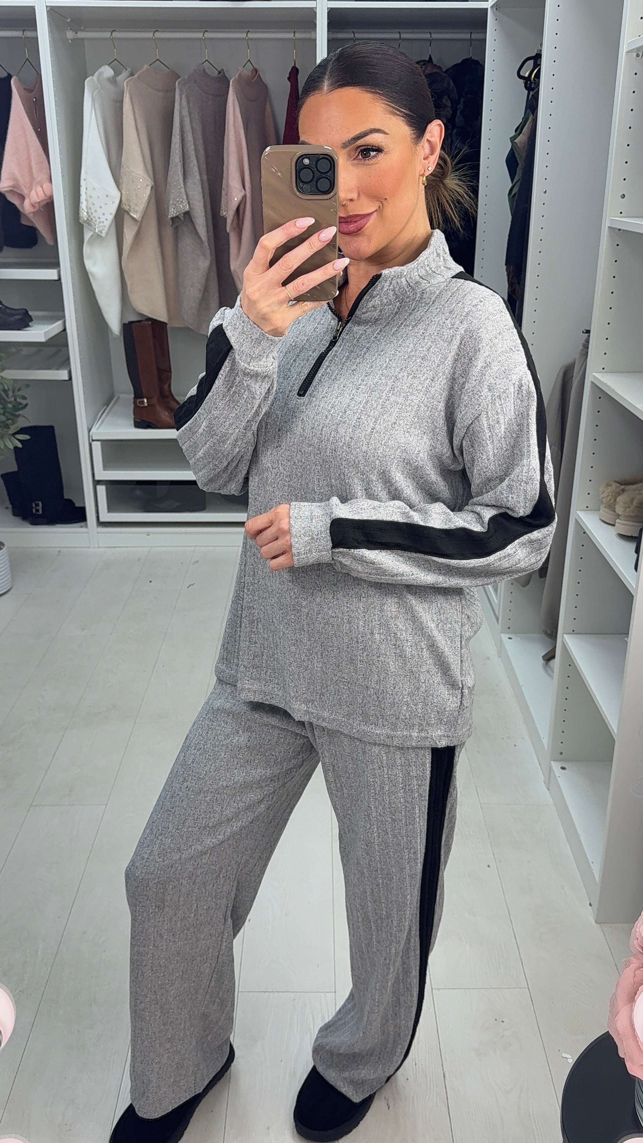 Audra Ribbed Side Stripe Detailed Loungewear Set