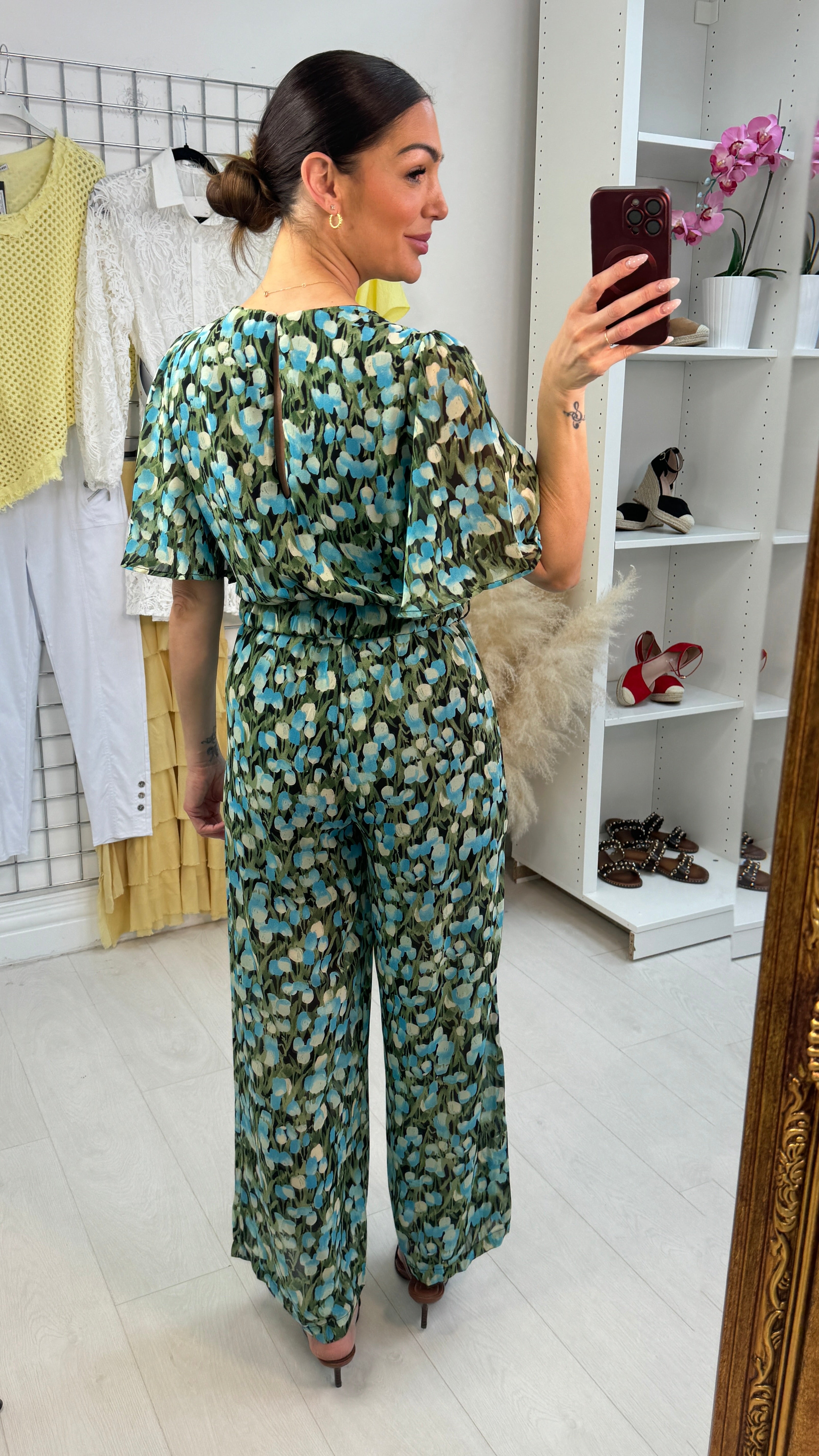 Alma Floral Print V Neck Belted Jumpsuit