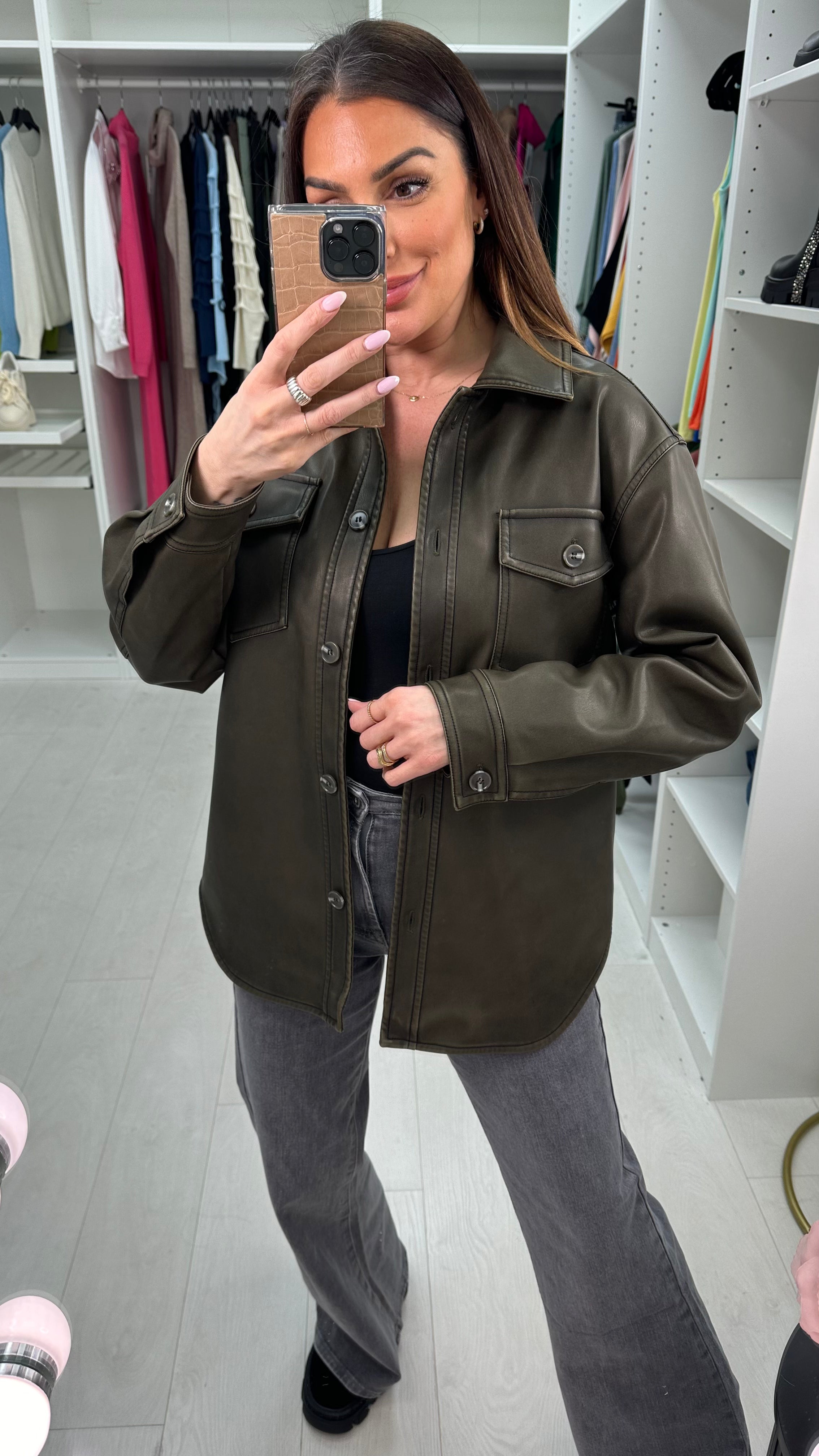 Brooklyn Dipped Hem Faux Leather Shirt