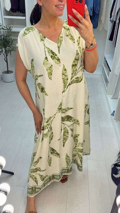 Izella Leaf Print Floaty Maxi Dress