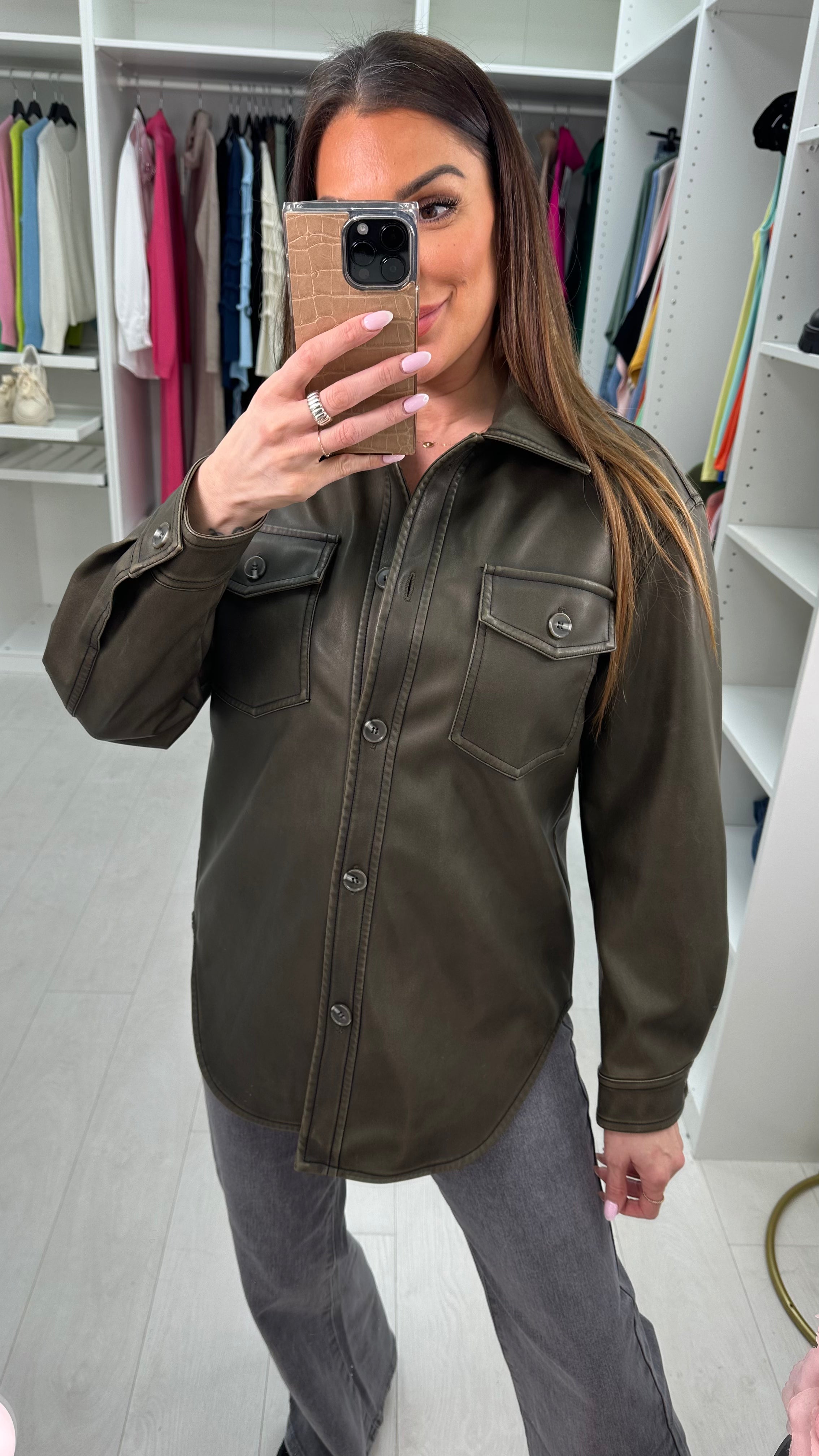 Brooklyn Dipped Hem Faux Leather Shirt