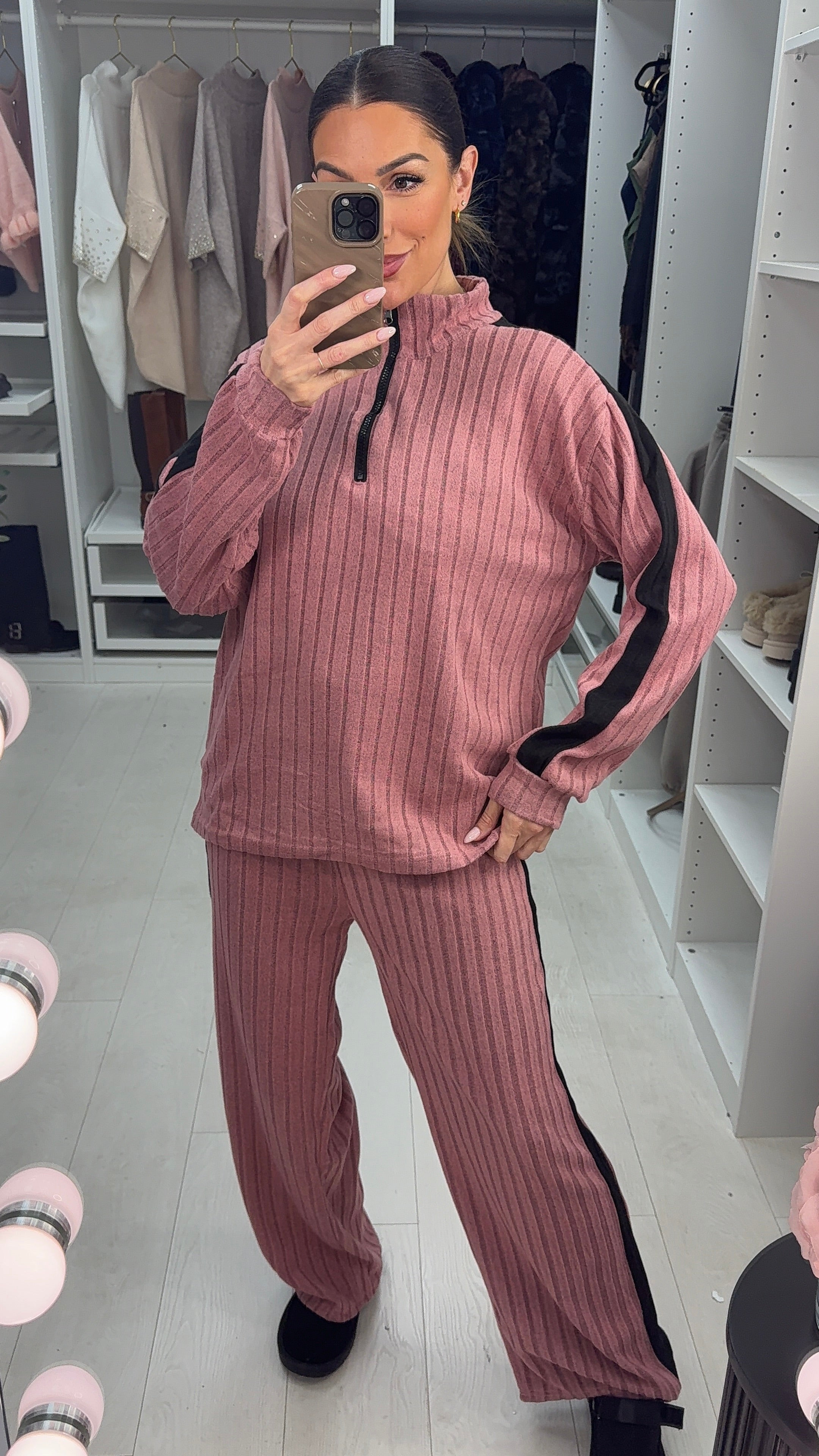 Audra Ribbed Side Stripe Detailed Loungewear Set