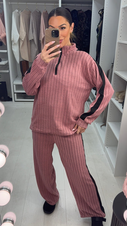 Audra Ribbed Side Stripe Detailed Loungewear Set