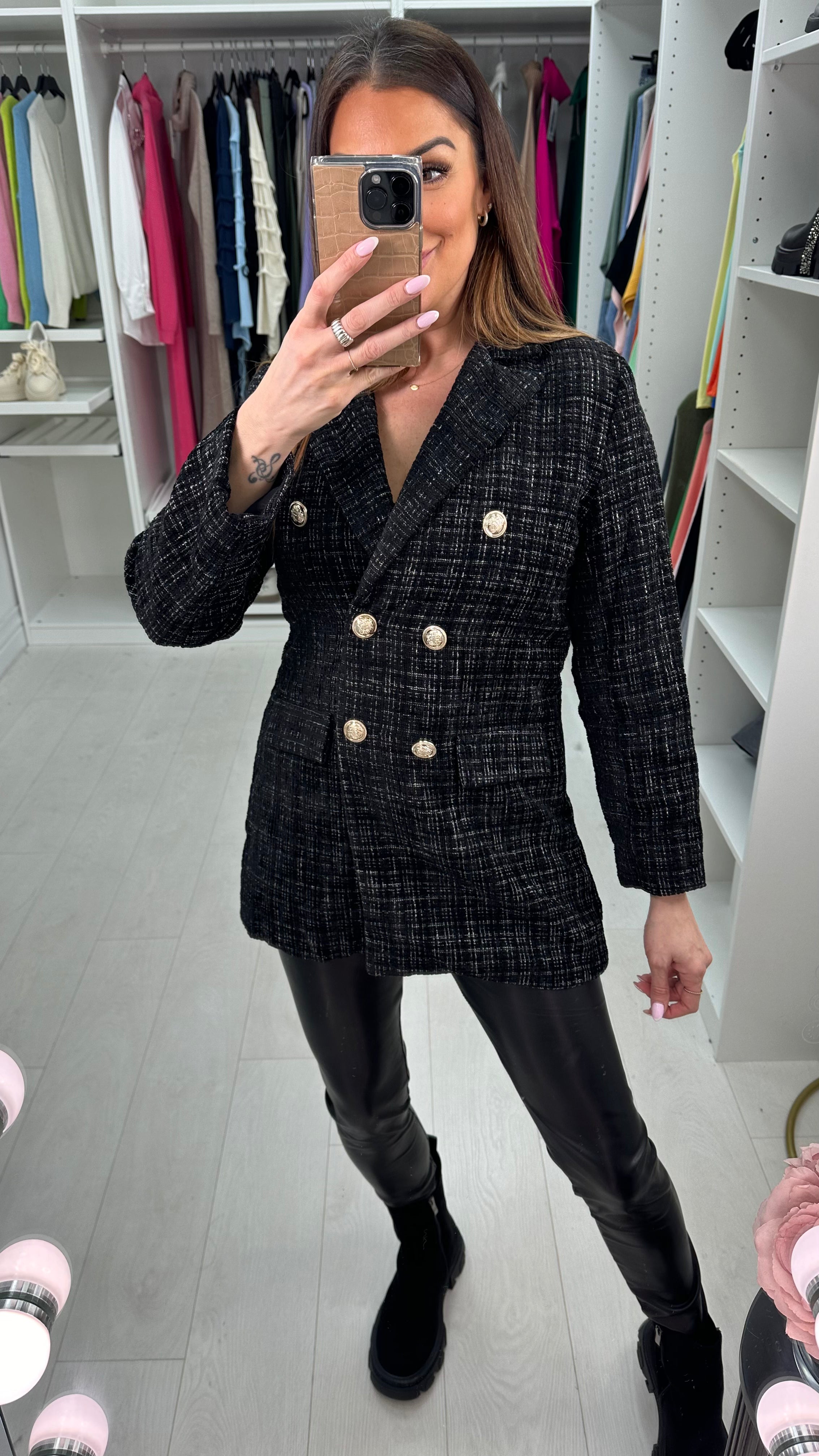 Amelia Embellished Button Tweed Jacket