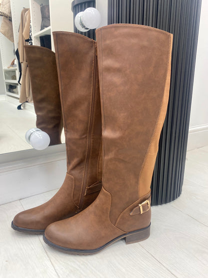 Franko Camel Buckle Detail Knee High Boots