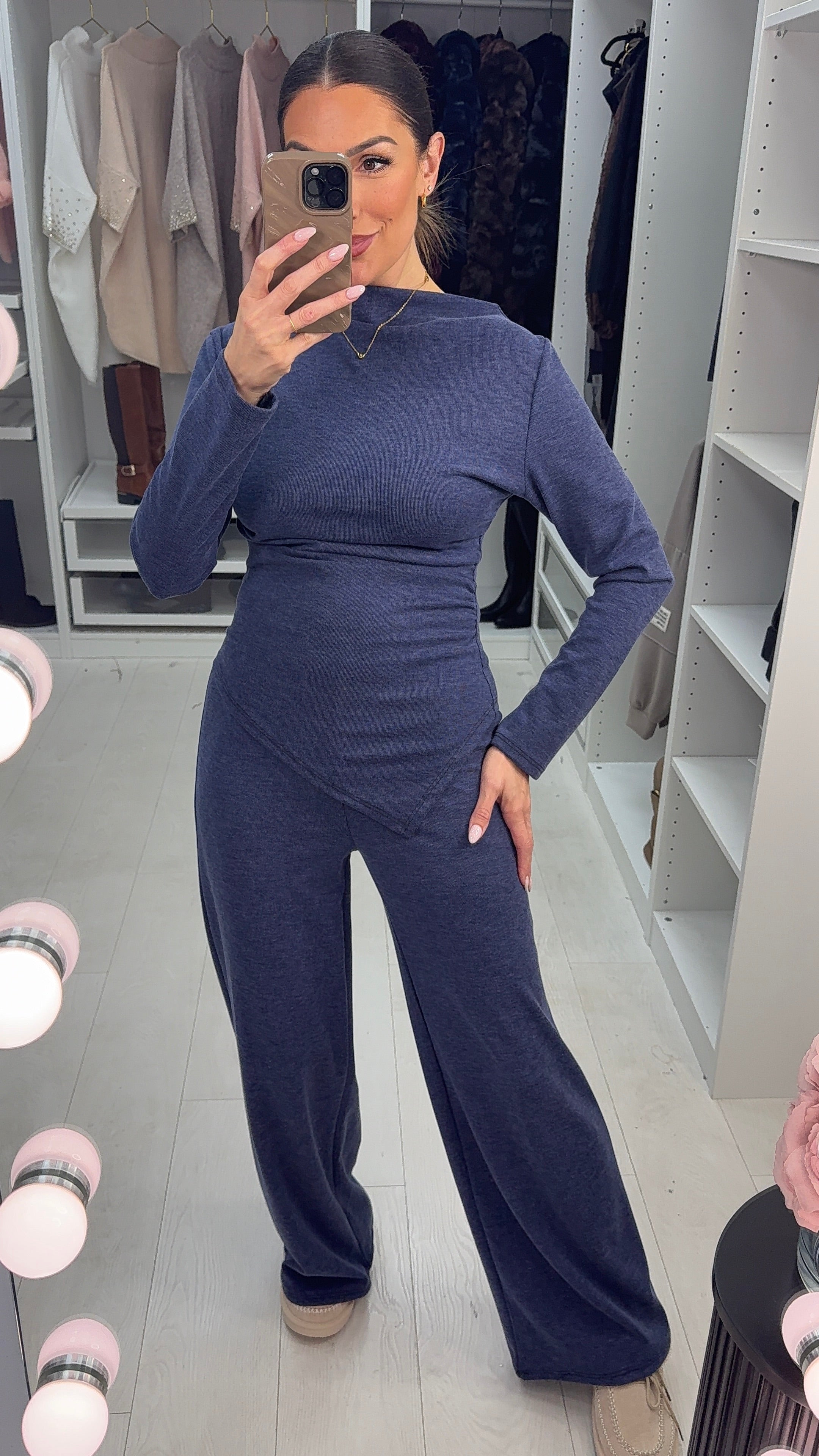 Fatima Plain Asymmetric Top Loungewear Set