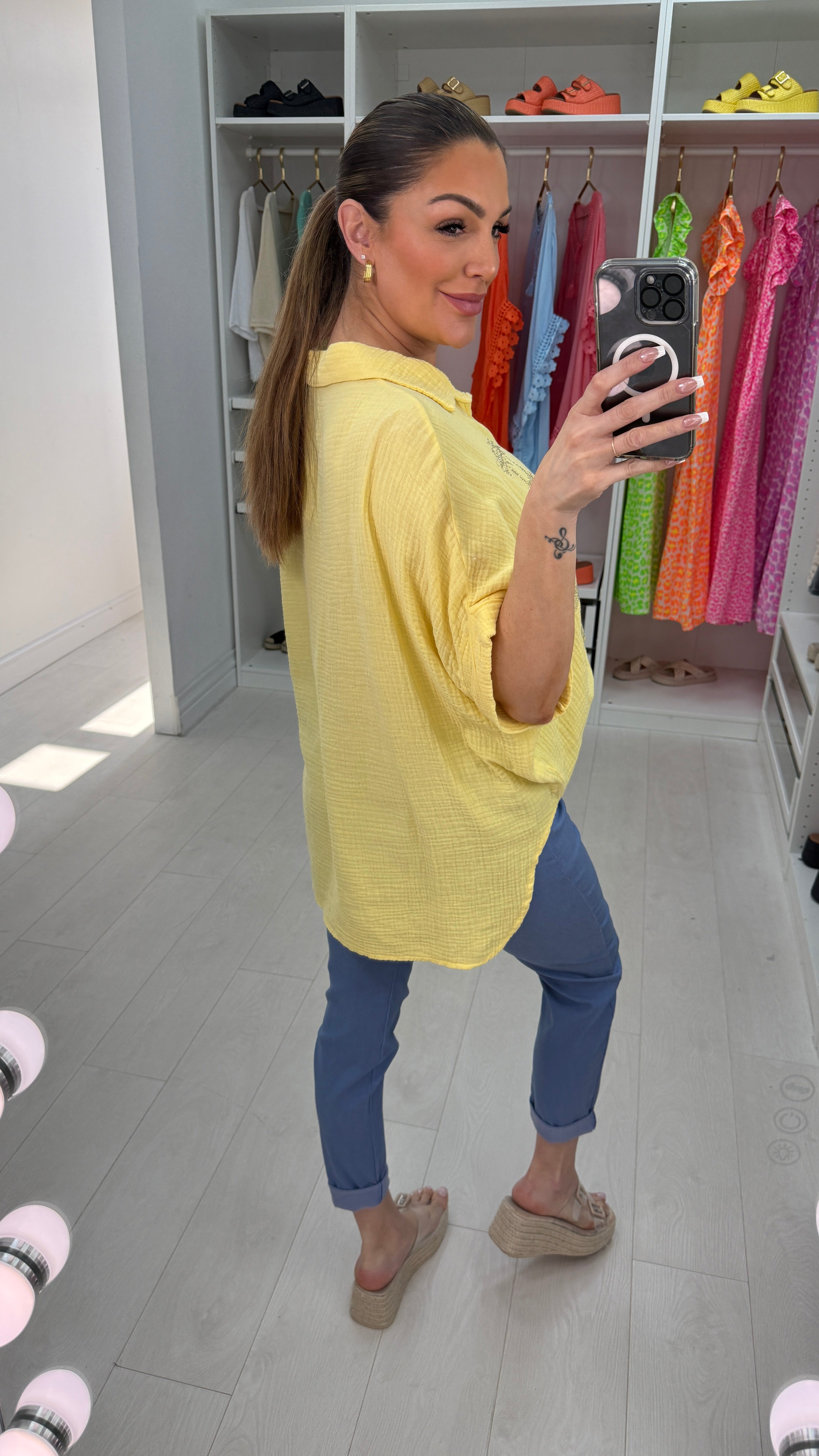 Martyna Embellished Palm Tree Cheesecloth Shirt