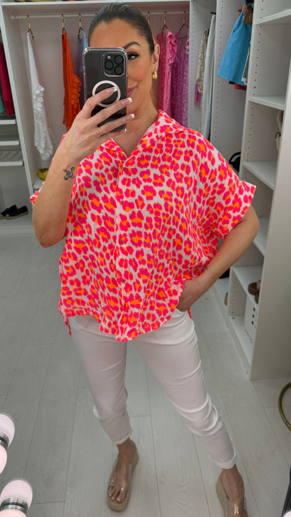 Keely Leopard Print Cheesecloth Short Sleeve Shirt