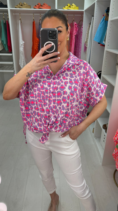 Keely Leopard Print Cheesecloth Short Sleeve Shirt