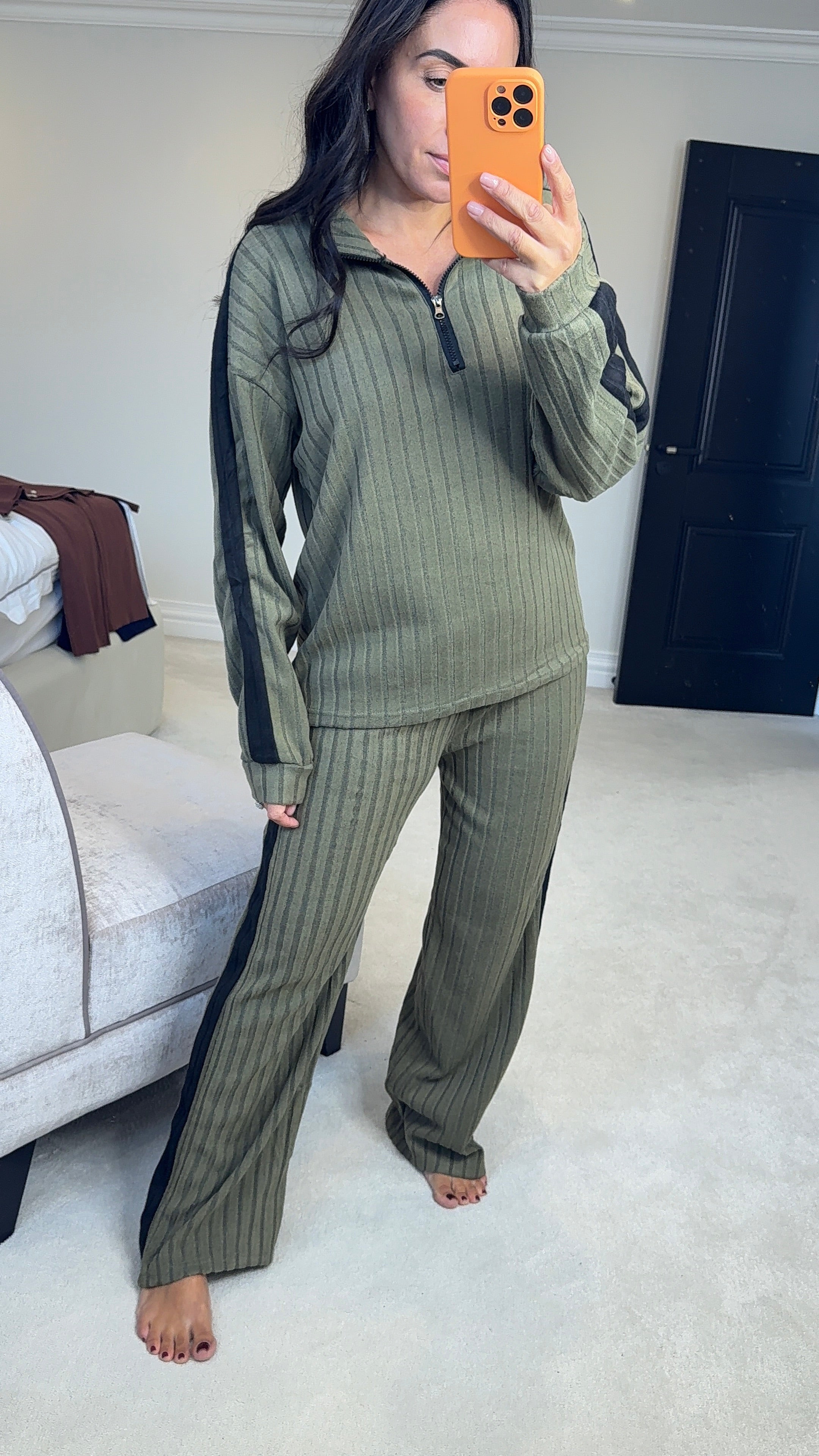 Audra Ribbed Side Stripe Detailed Loungewear Set