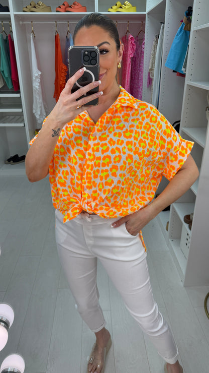 Keely Leopard Print Cheesecloth Short Sleeve Shirt