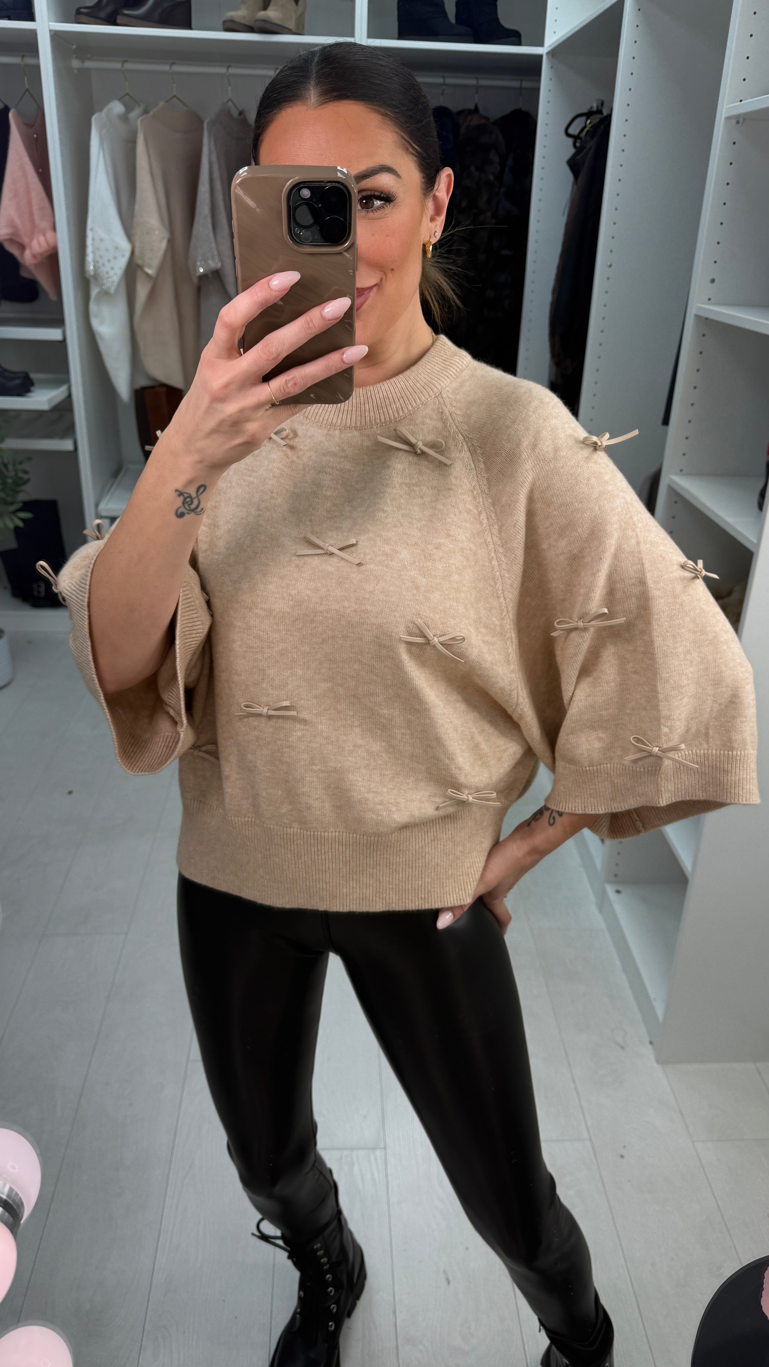 Gosia Faux Leather Bow Detailed Jumper