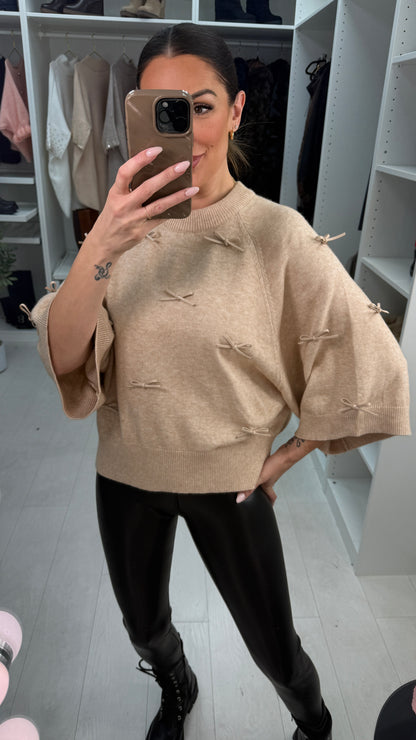 Gosia Faux Leather Bow Detailed Jumper