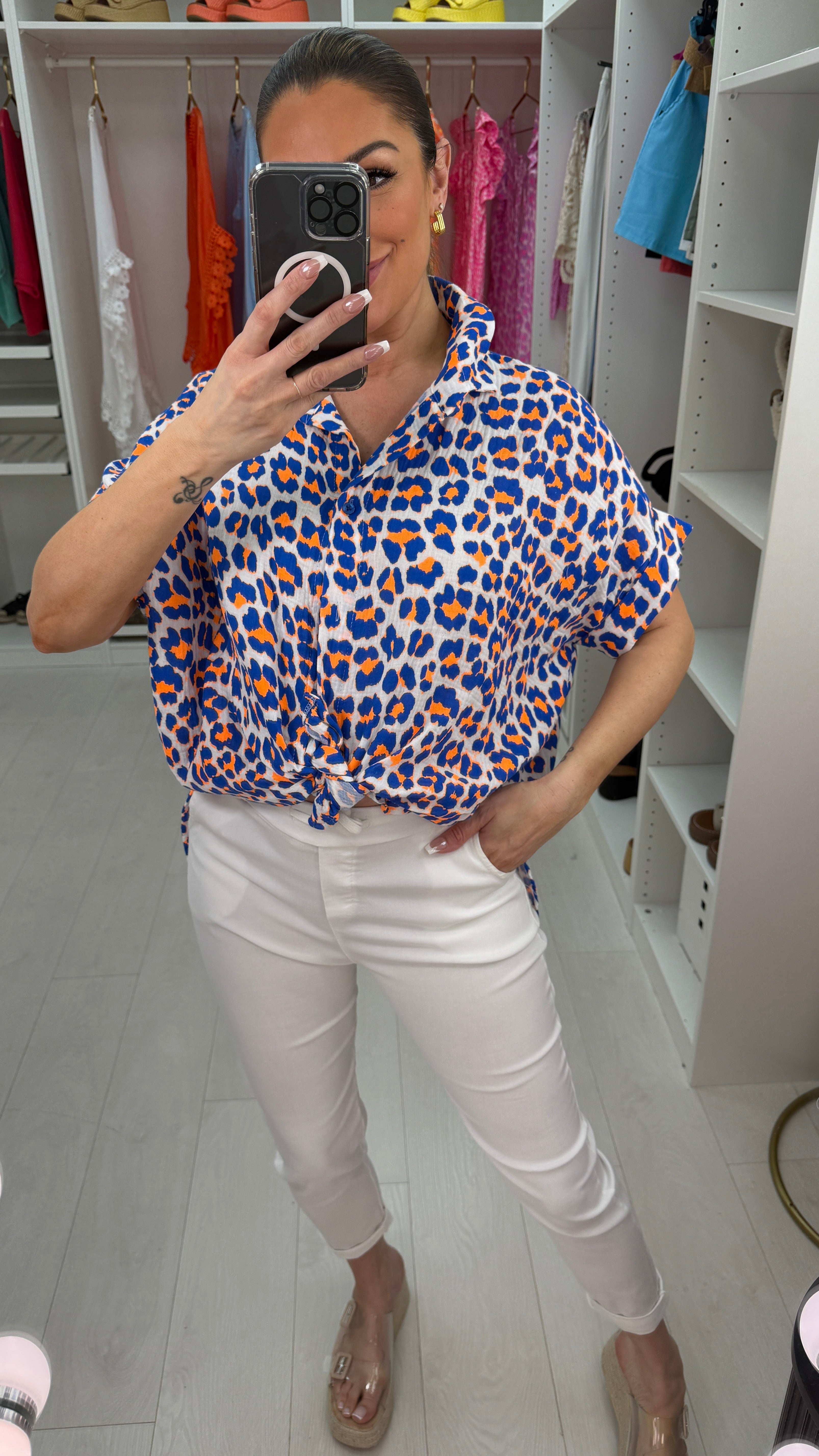 Keely Leopard Print Cheesecloth Short Sleeve Shirt
