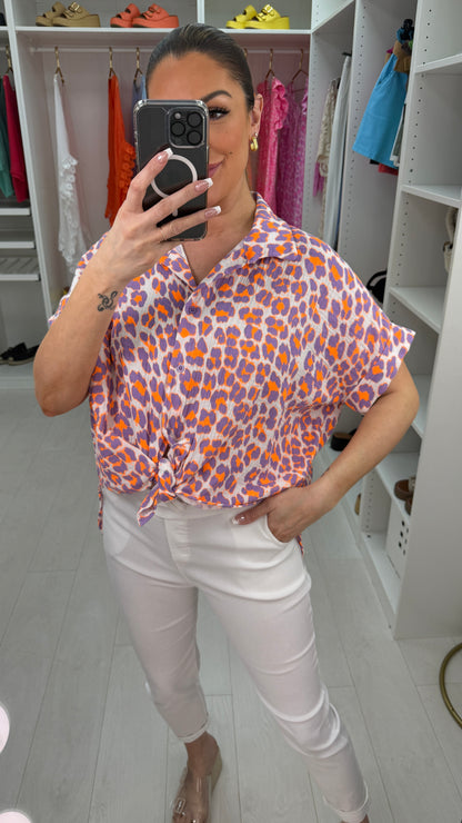 Keely Leopard Print Cheesecloth Short Sleeve Shirt