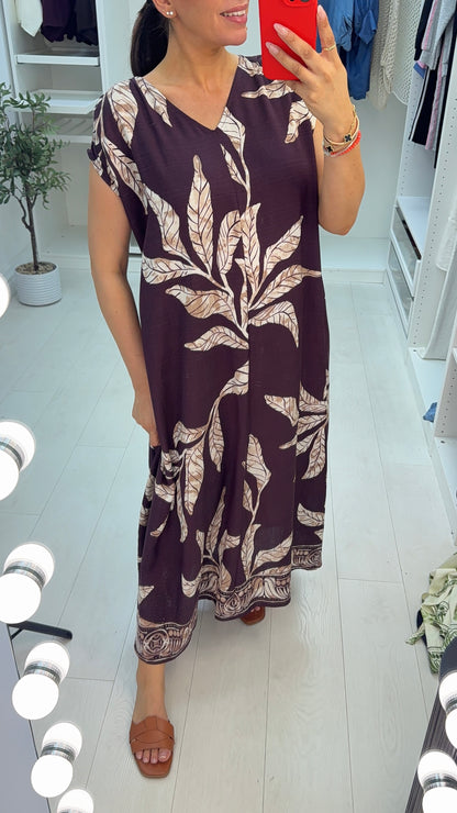 Izella Leaf Print Floaty Maxi Dress