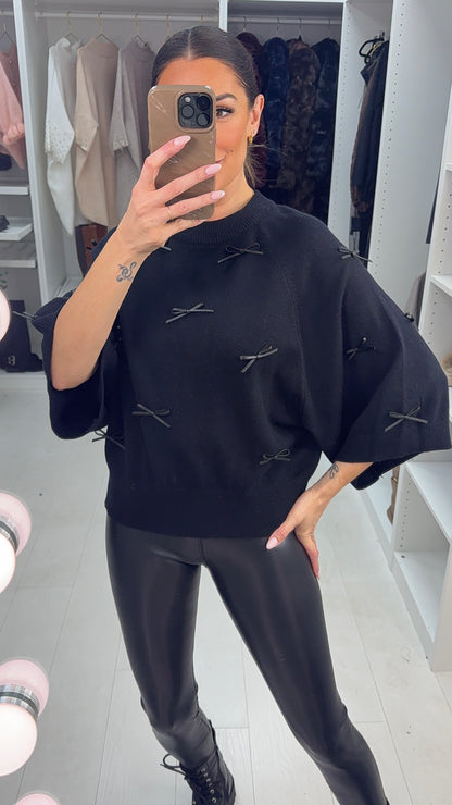 Gosia Faux Leather Bow Detailed Jumper