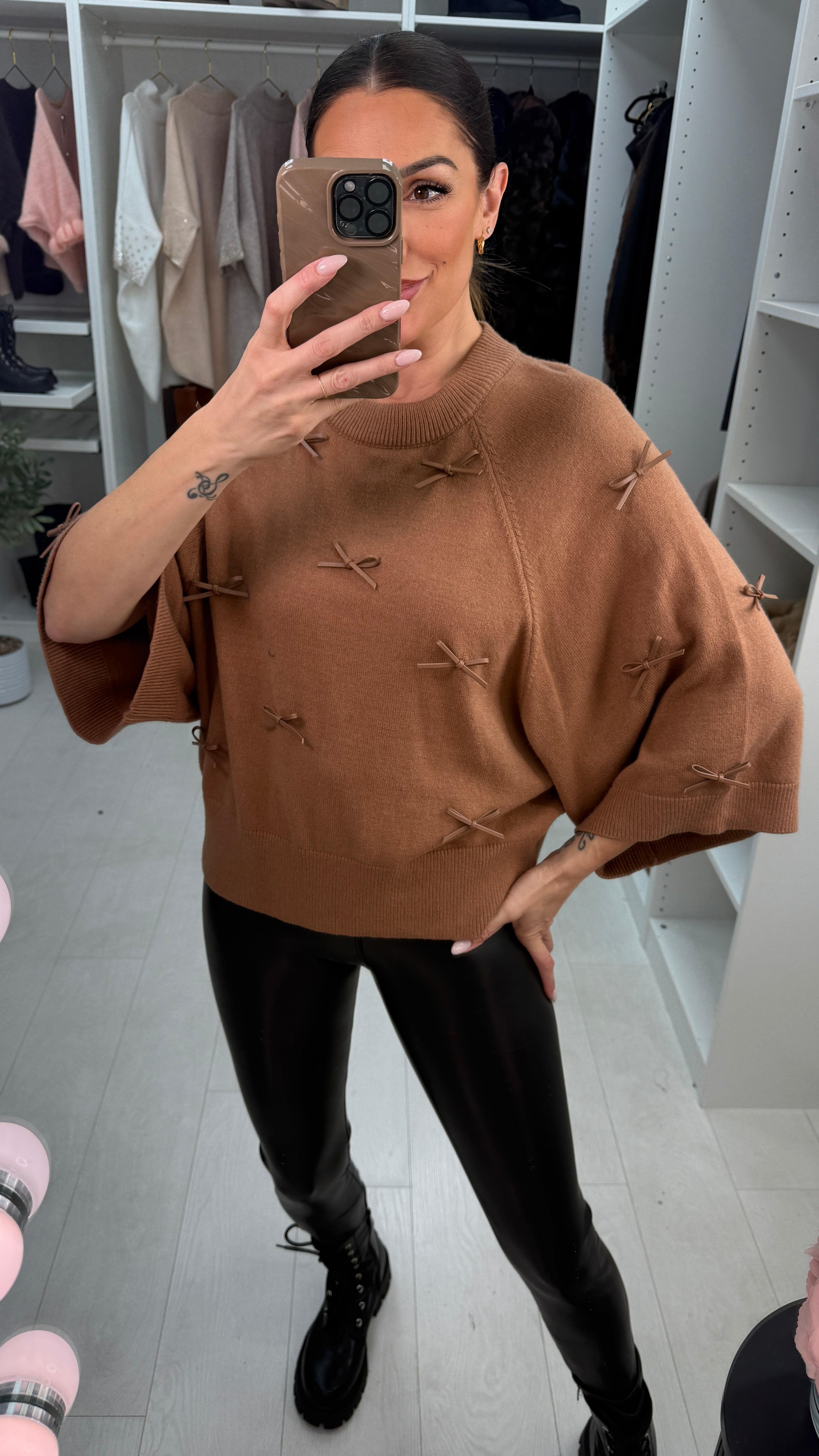 Gosia Faux Leather Bow Detailed Jumper