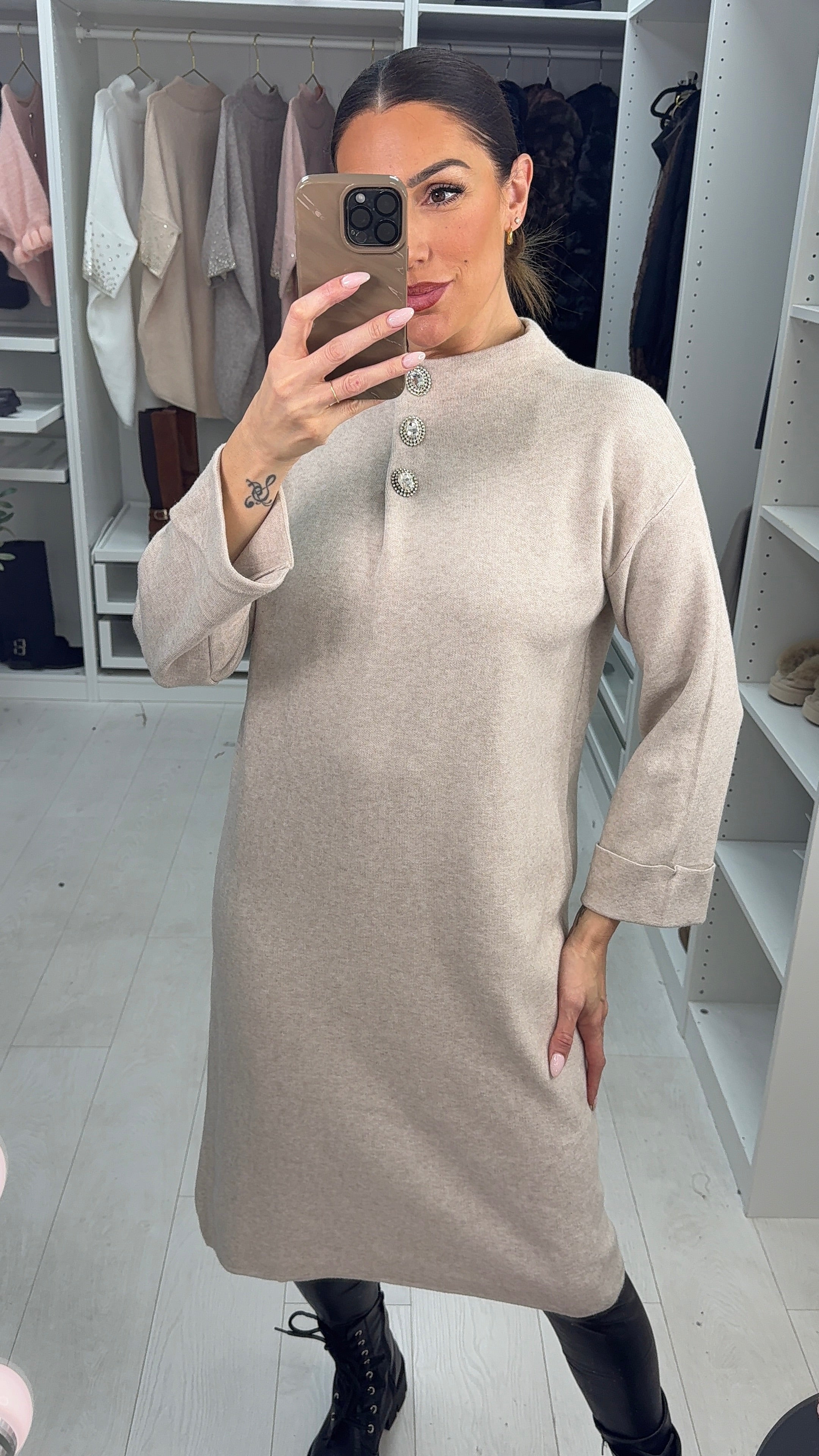 Emrie Embellished Button Detail Knitted Dress