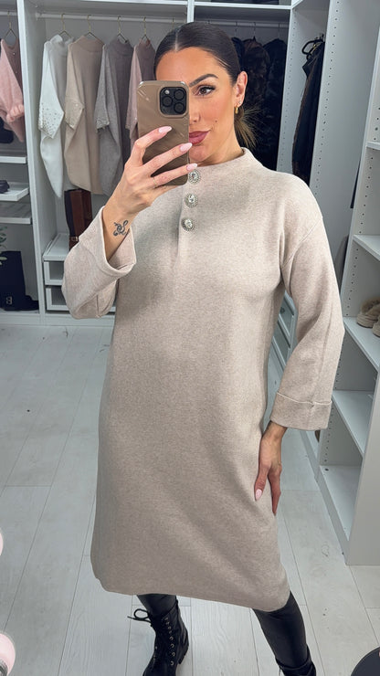 Emrie Embellished Button Detail Knitted Dress
