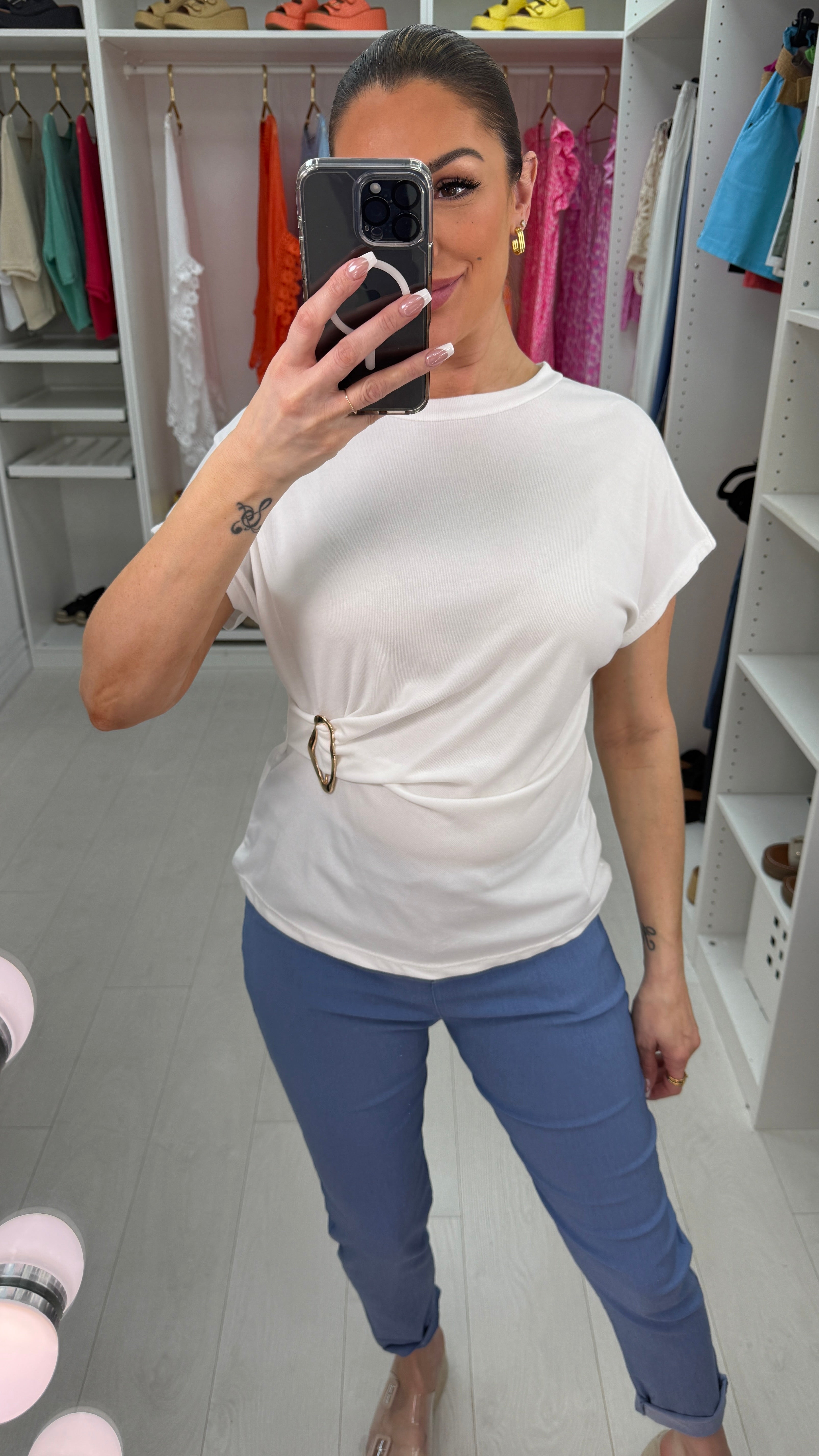 Veda Plain Buckle Detail Top