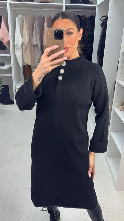 Emrie Embellished Button Detail Knitted Dress
