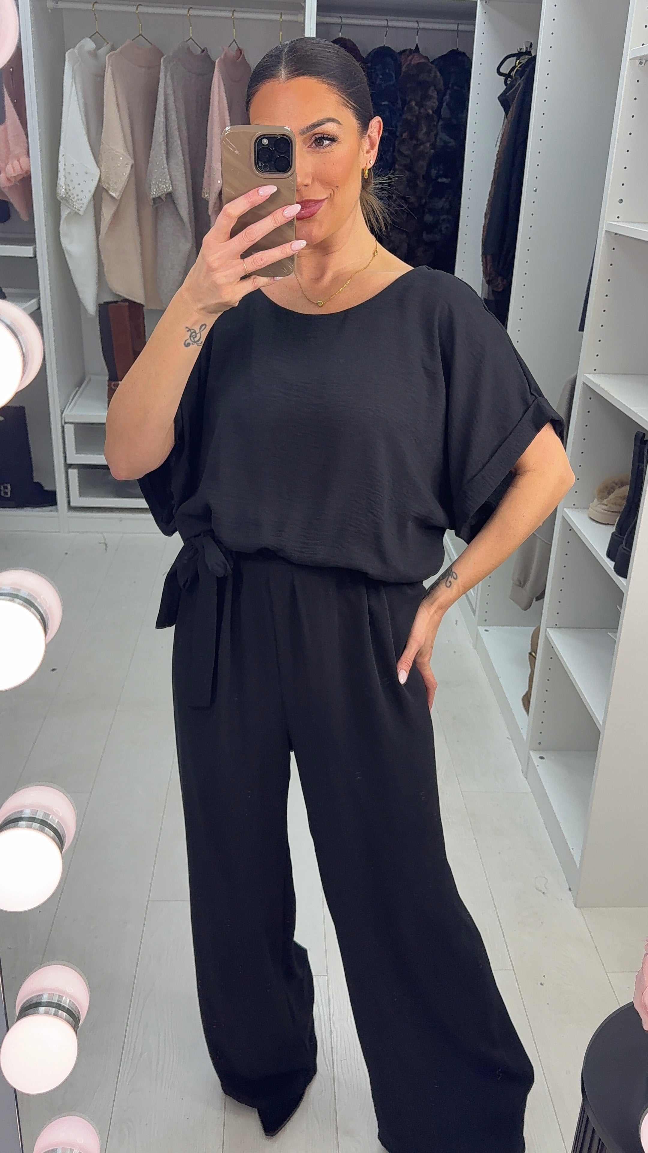 Reese Plain Crepe Wide Leg Jumpsuit