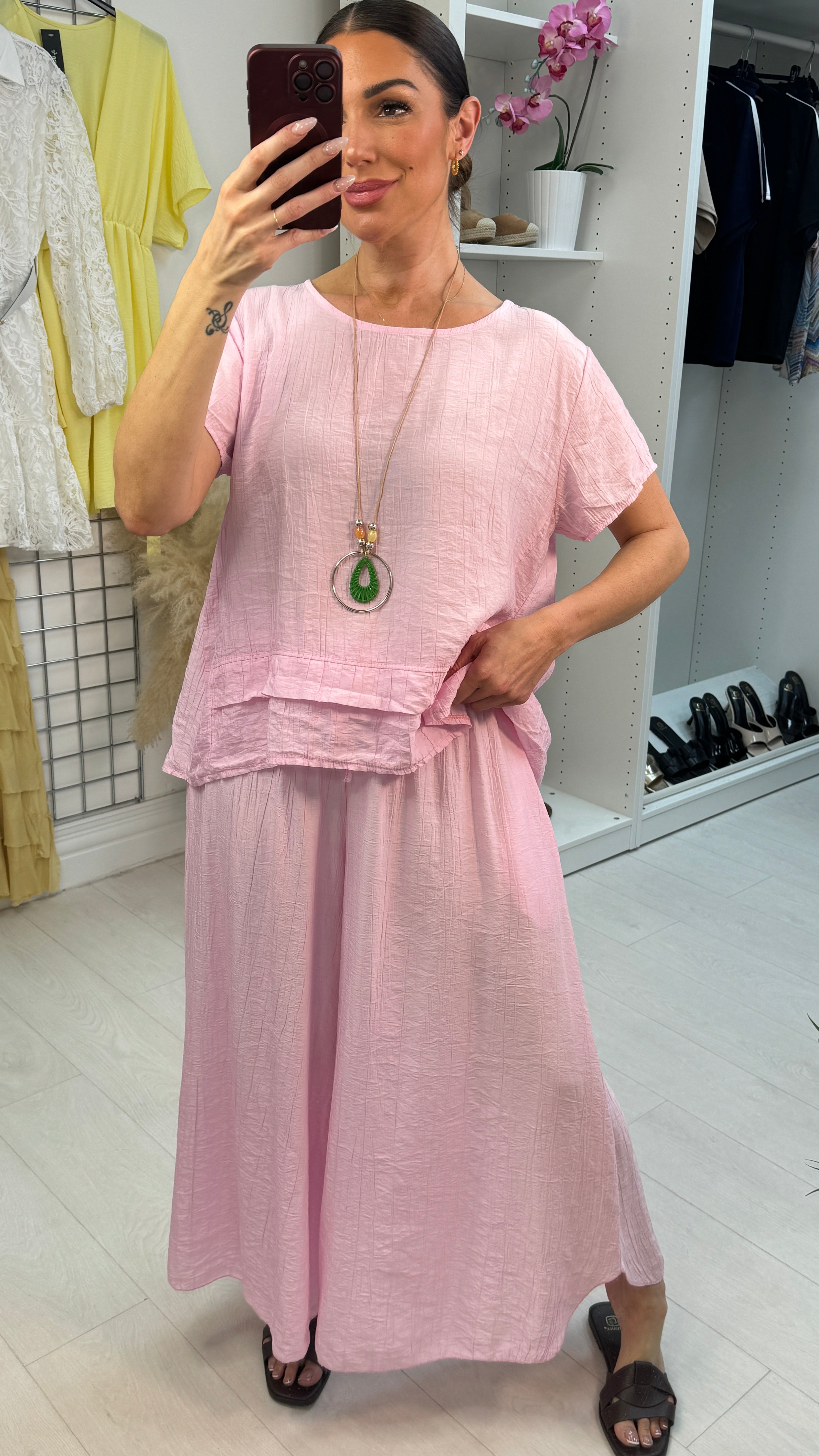 Freyanna Plain Textured Loose Fit Necklace Co-Ord Set