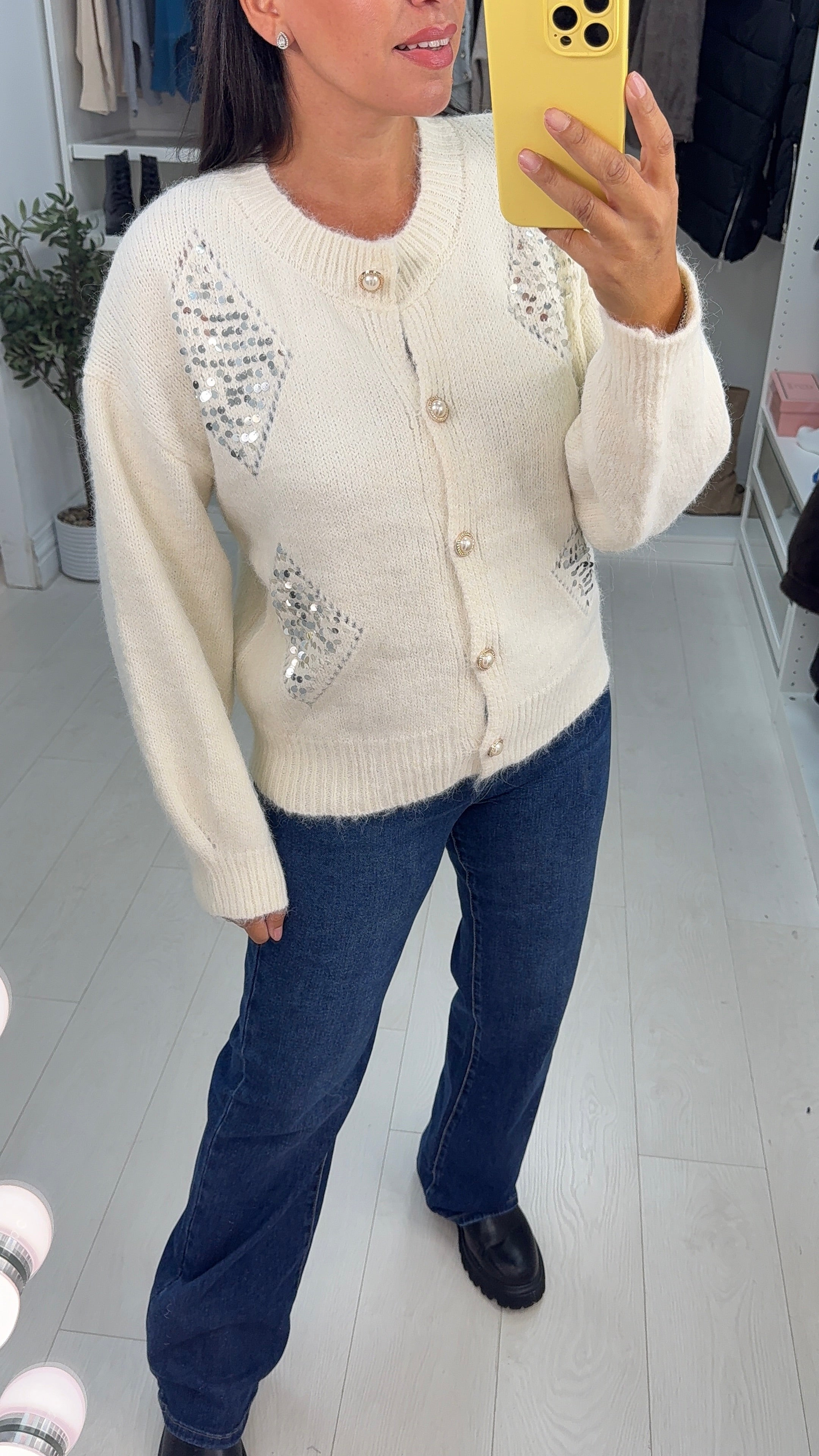 Anabelle Sequin Detail Button Front Cardigan