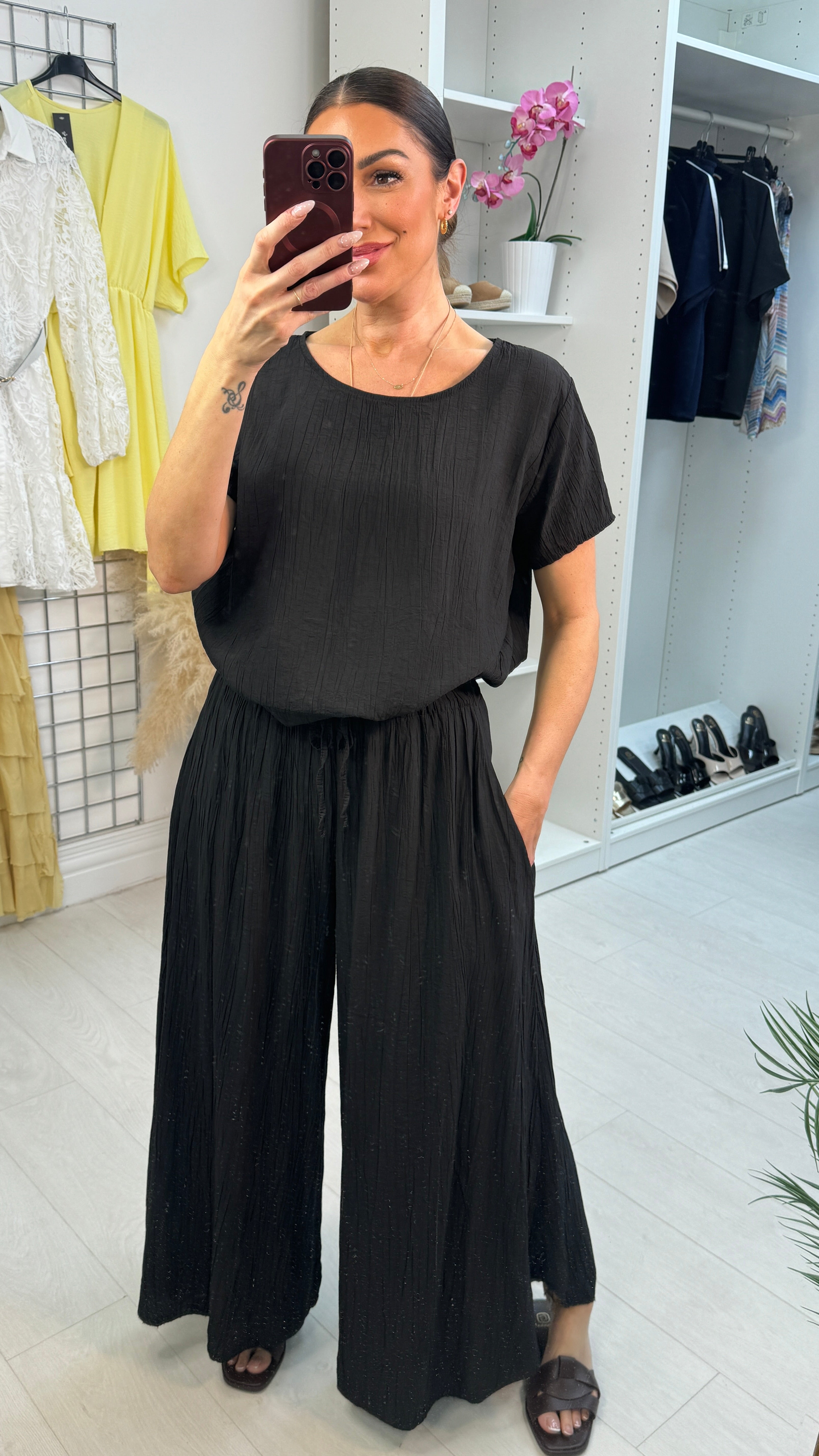 Freyanna Plain Textured Loose Fit Necklace Co-Ord Set