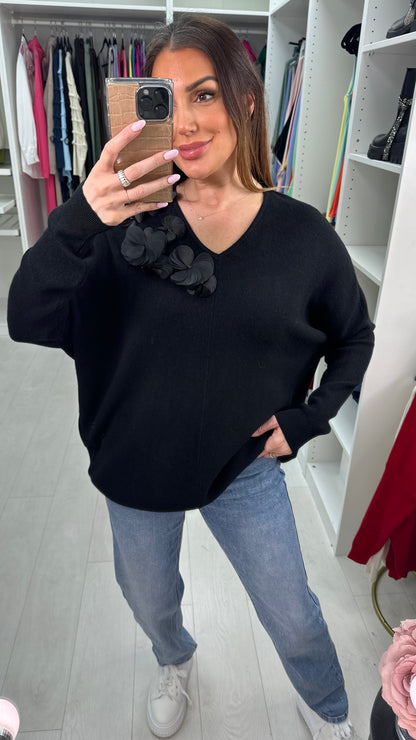 Kally Floral Detail V Neck Knit Jumper