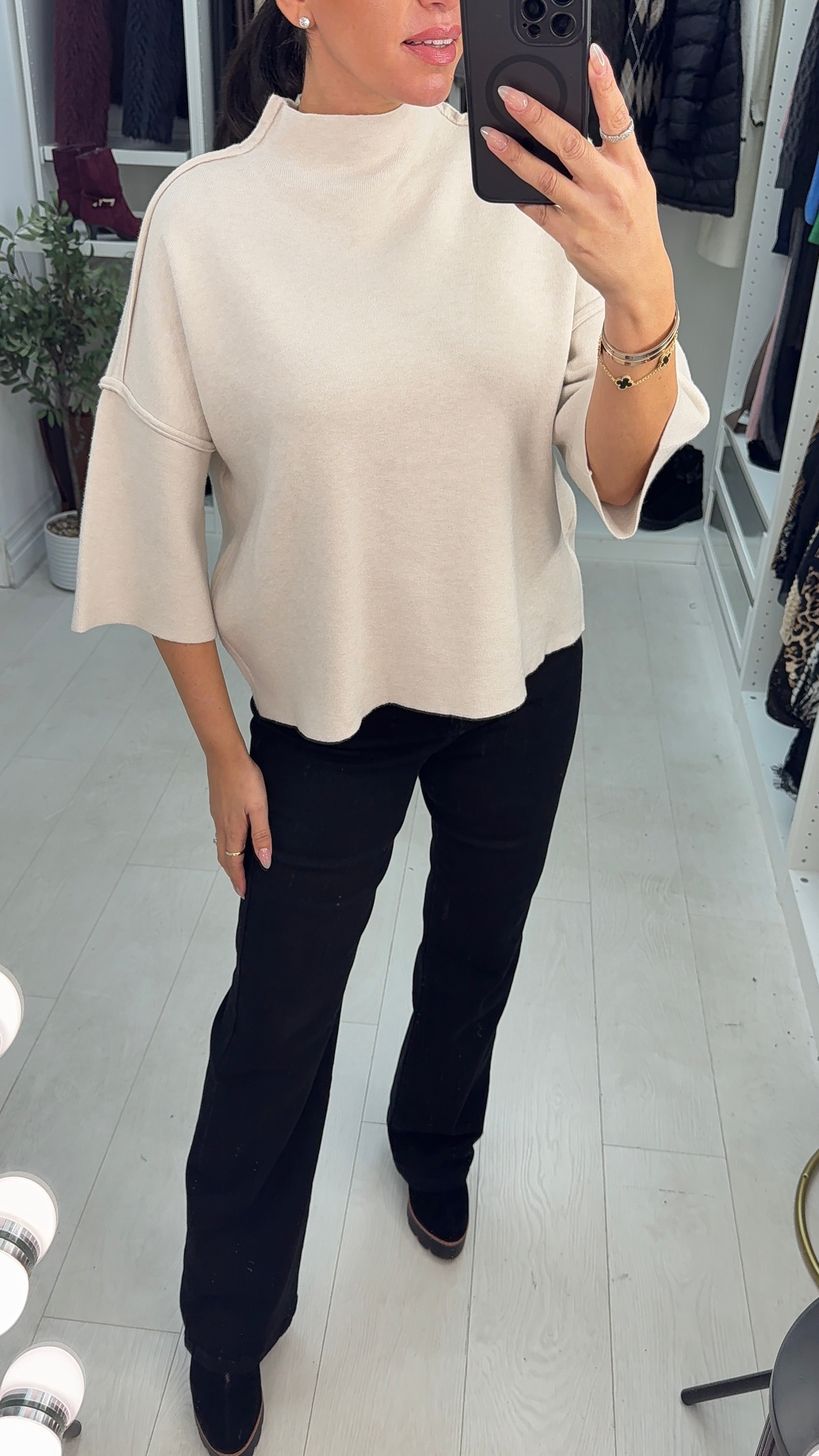 Vendetta Plain High Neck 3/4 Sleeve Jumper