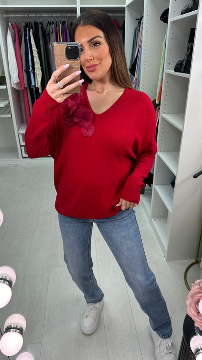 Kally Floral Detail V Neck Knit Jumper