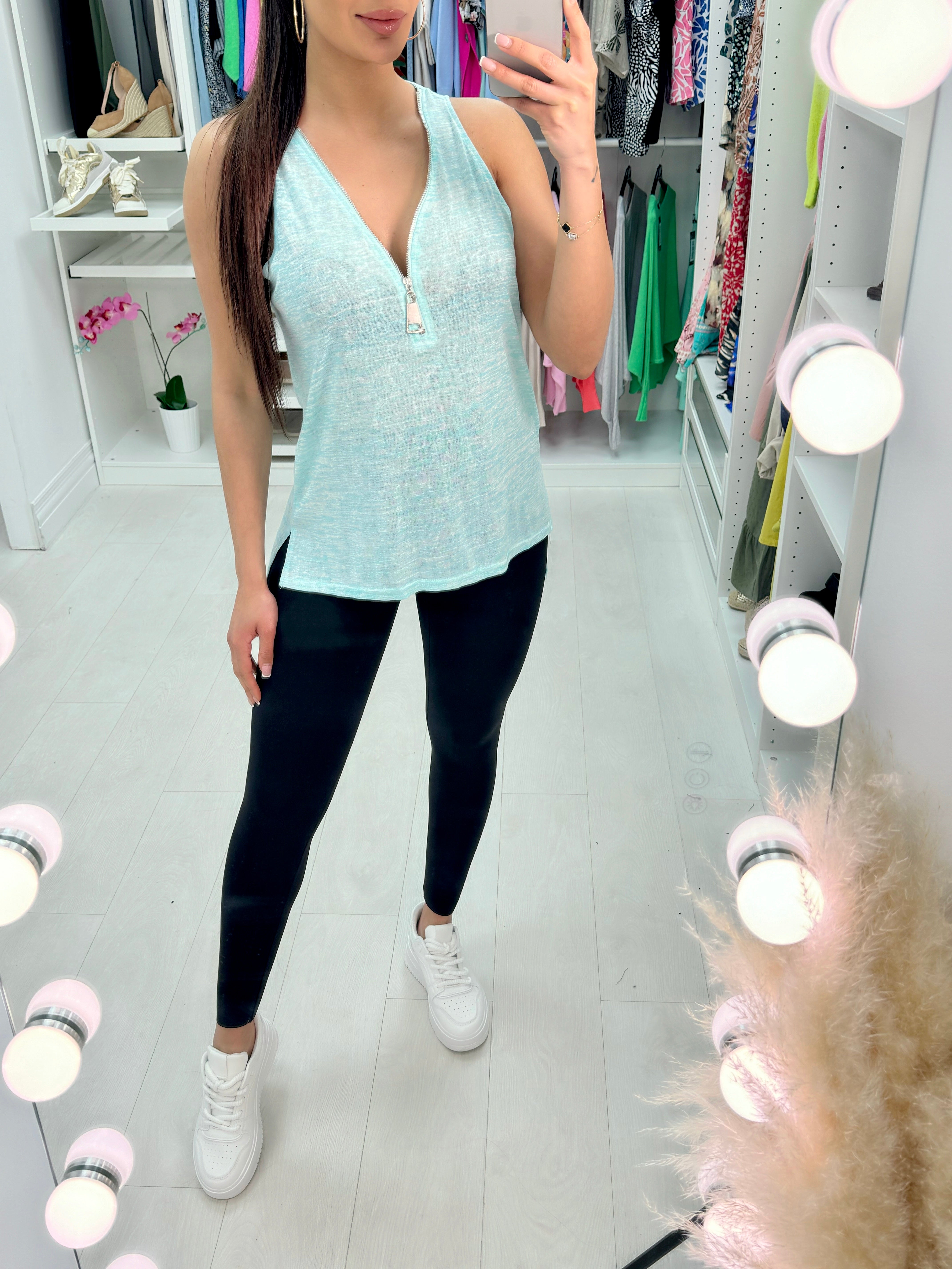 Clarim Sleeveless Zip Front Top