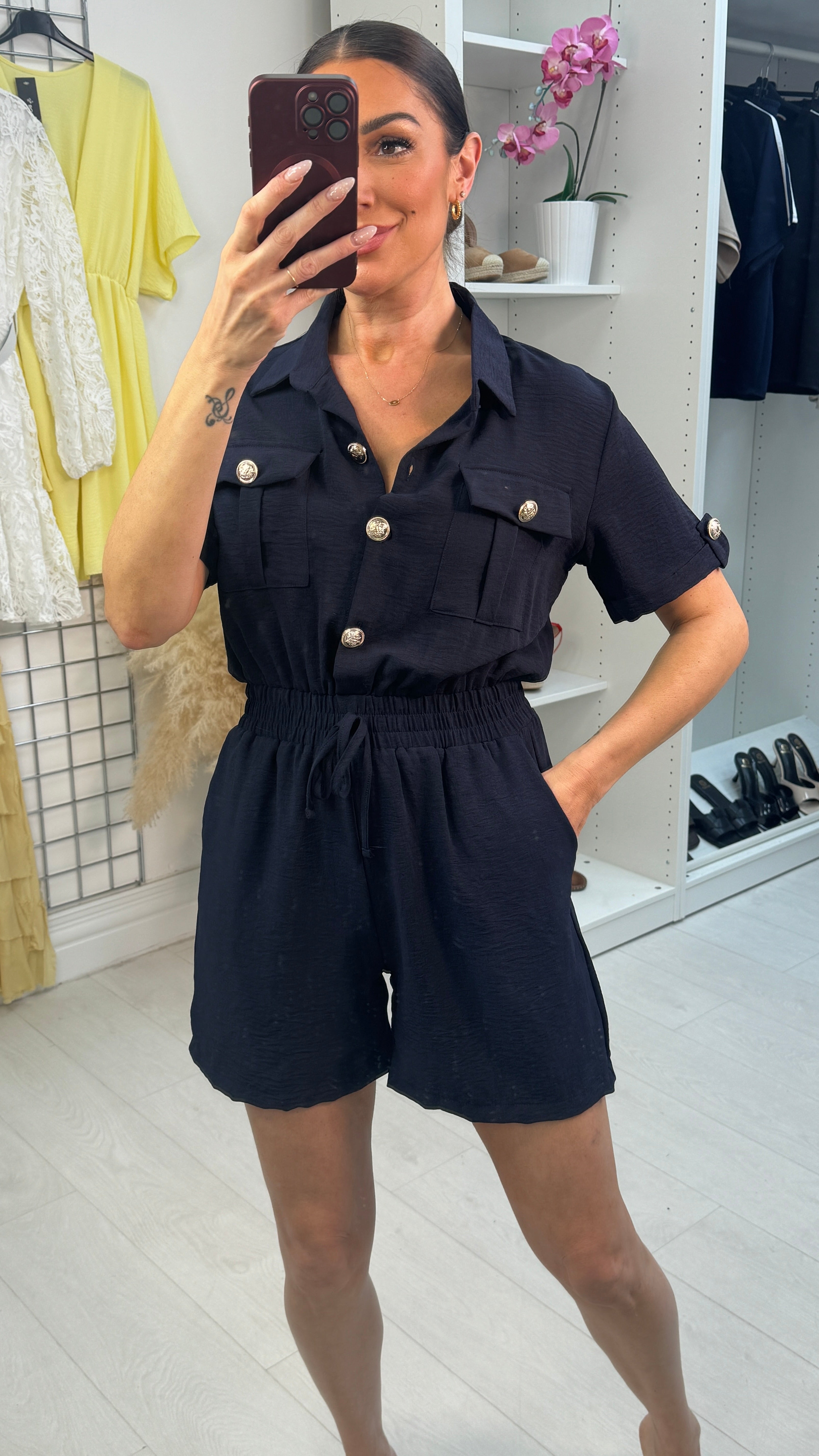 Nelia Plain Crepe Short Sleeve Playsuit