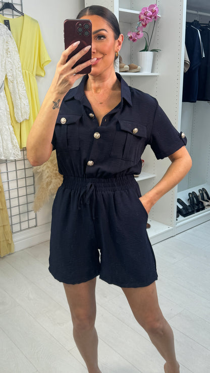 Nelia Plain Crepe Short Sleeve Playsuit