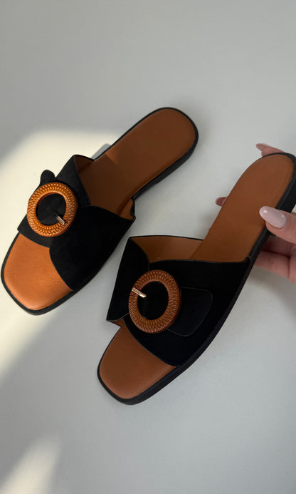 Louanne Faux Suede Buckle Detail Sliders