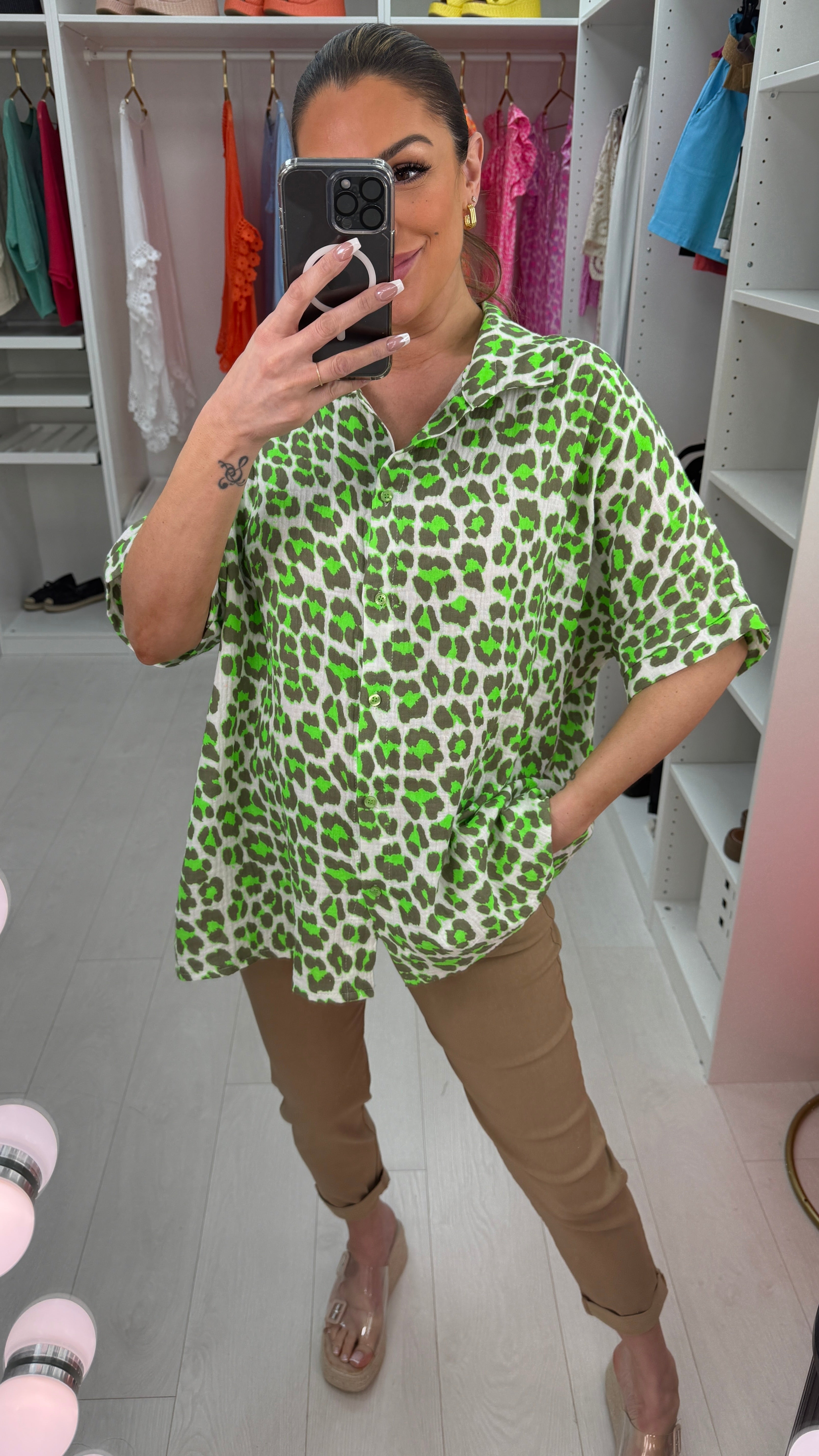 Greta Leopard Print Neon Shirt