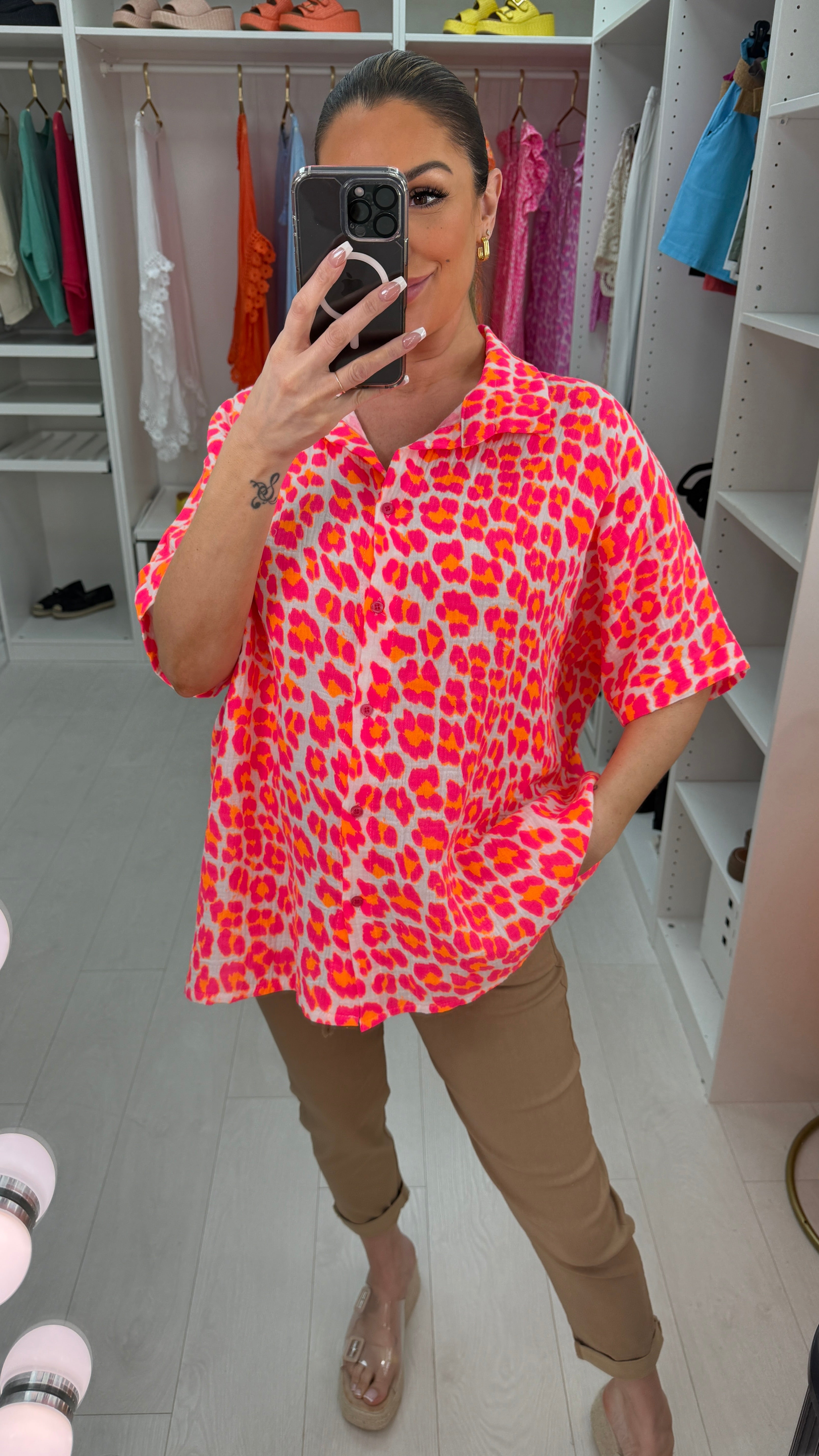Greta Leopard Print Neon Shirt