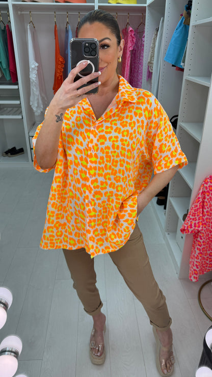 Greta Leopard Print Neon Shirt
